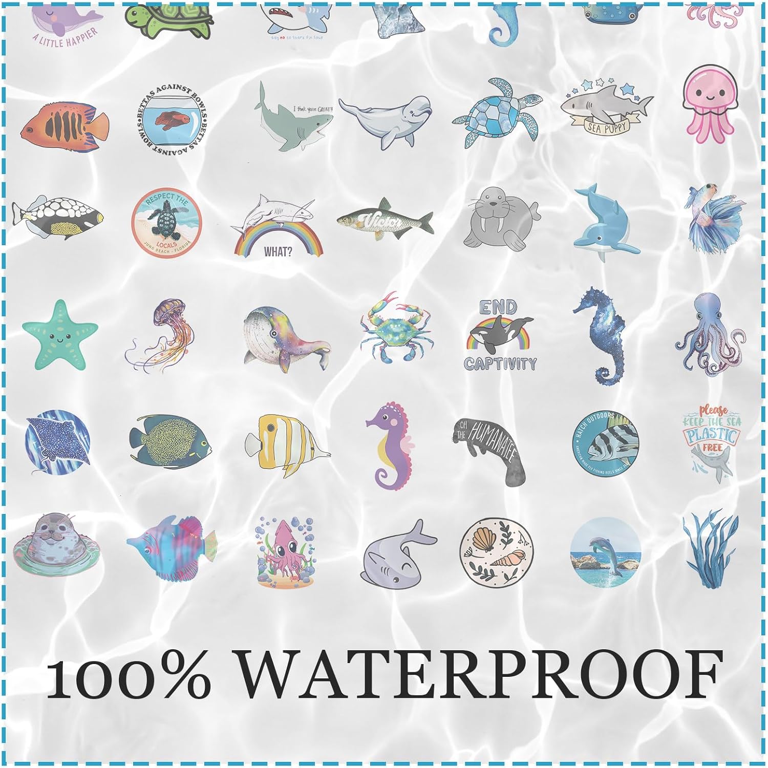 100 calcomanías de animales del océano para niños, calcomanías de vinilo para botellas de agua para laptop, equipaje, computadora, patineta,