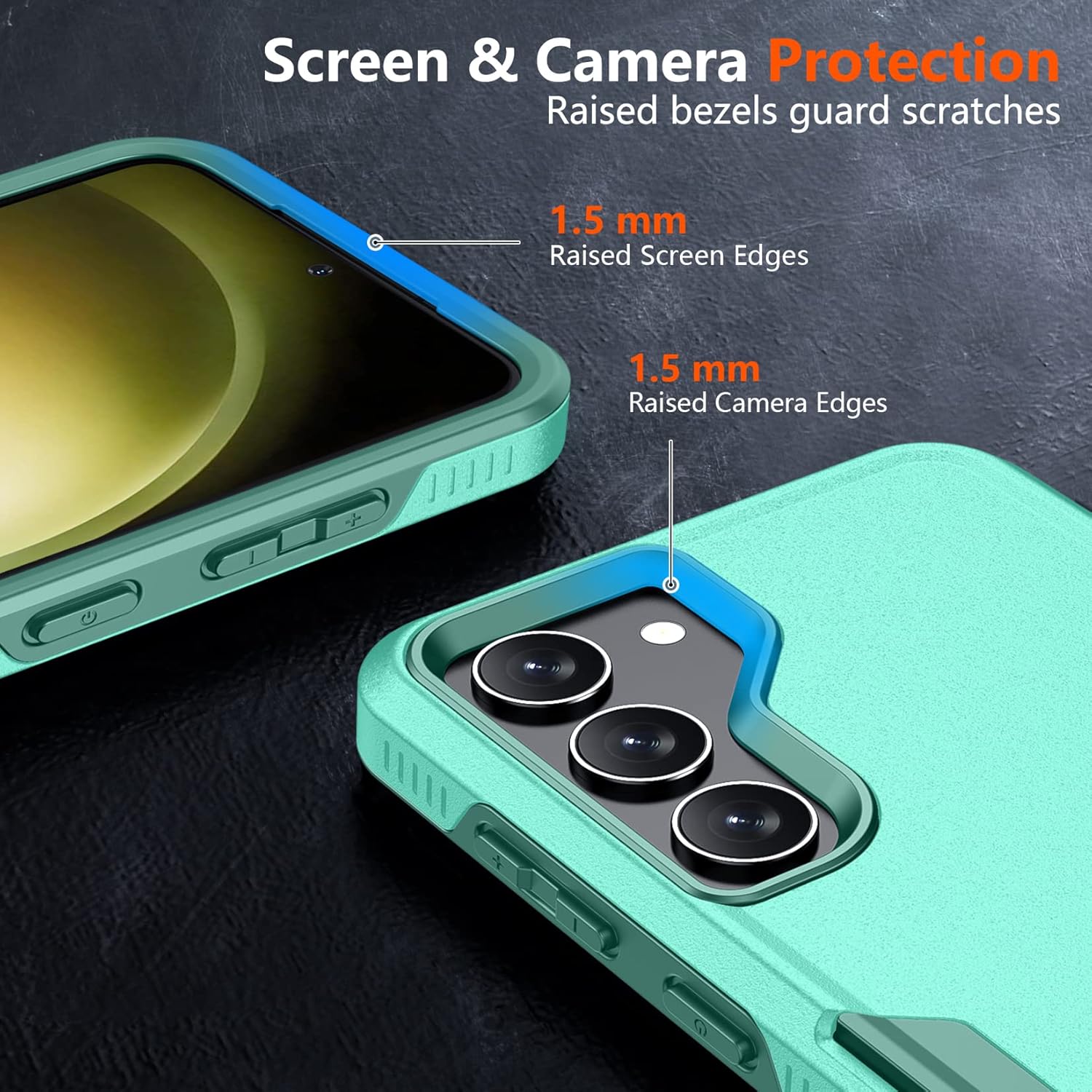 SPIDERCASE Funda diseñada para Samsung Galaxy S23, protección contra caídas de grado militar de 10 pies, paquete de 2 protector de pantalla de