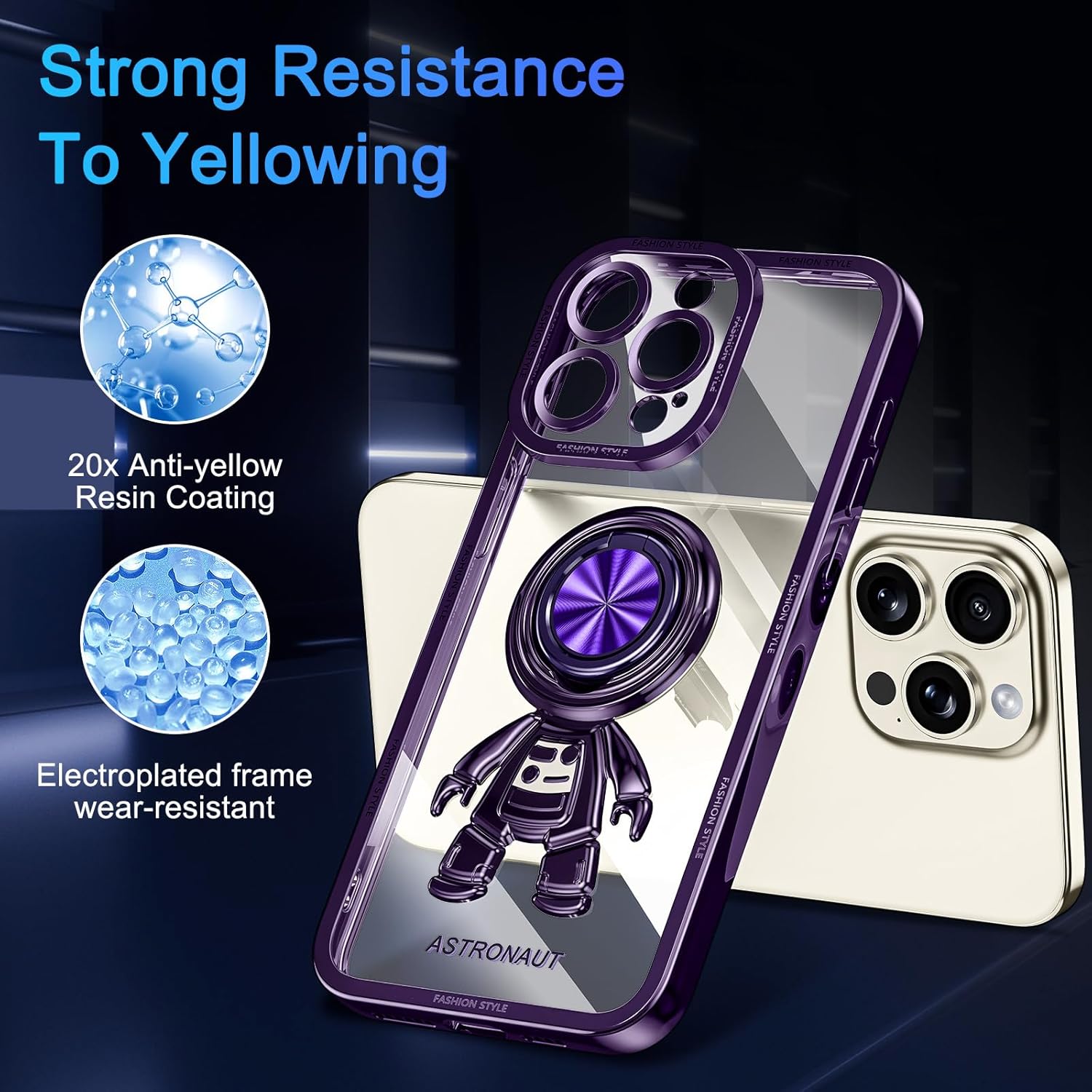 Lontect Funda para iPhone 15 Pro Max a prueba de golpes, protección de cuerpo completo, soporte de anillo de astronautas, protección delgada y