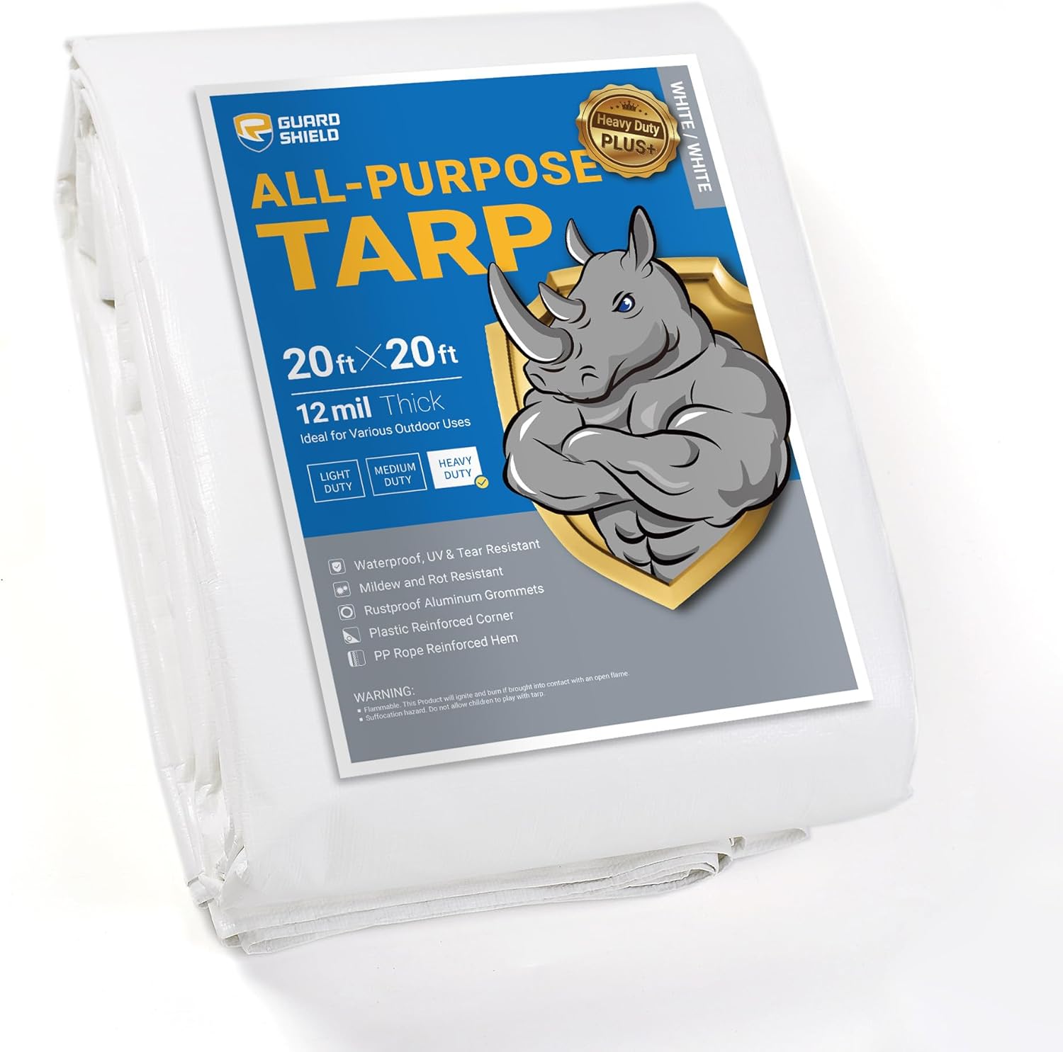 GUARD SHIELD Tarps Heavy Duty Plus+ impermeable de 20 x 20 pies, cubierta de lona de polietileno grueso multiusos de 12 mil