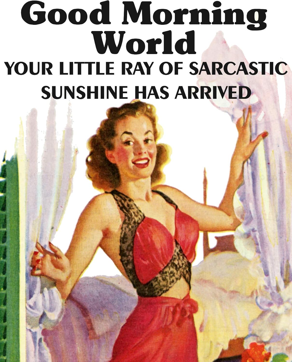 Baldfrog Images Good Morning World Your Little Ray of Sarcastic Sunshine has Arrived – Imán de nevera de 2 x 3 pulgadas, diseño vintage, regalo de