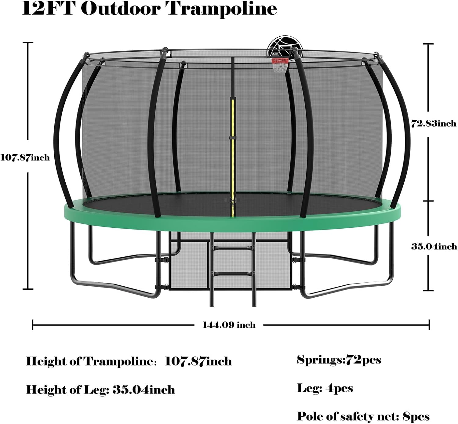 Livavege Trampolines 10FT Trampoline with Safety Enclosure Net & Ladder, Outdoor Trampoline for Kids and Adults with Heavy Duty Jumping Mat and