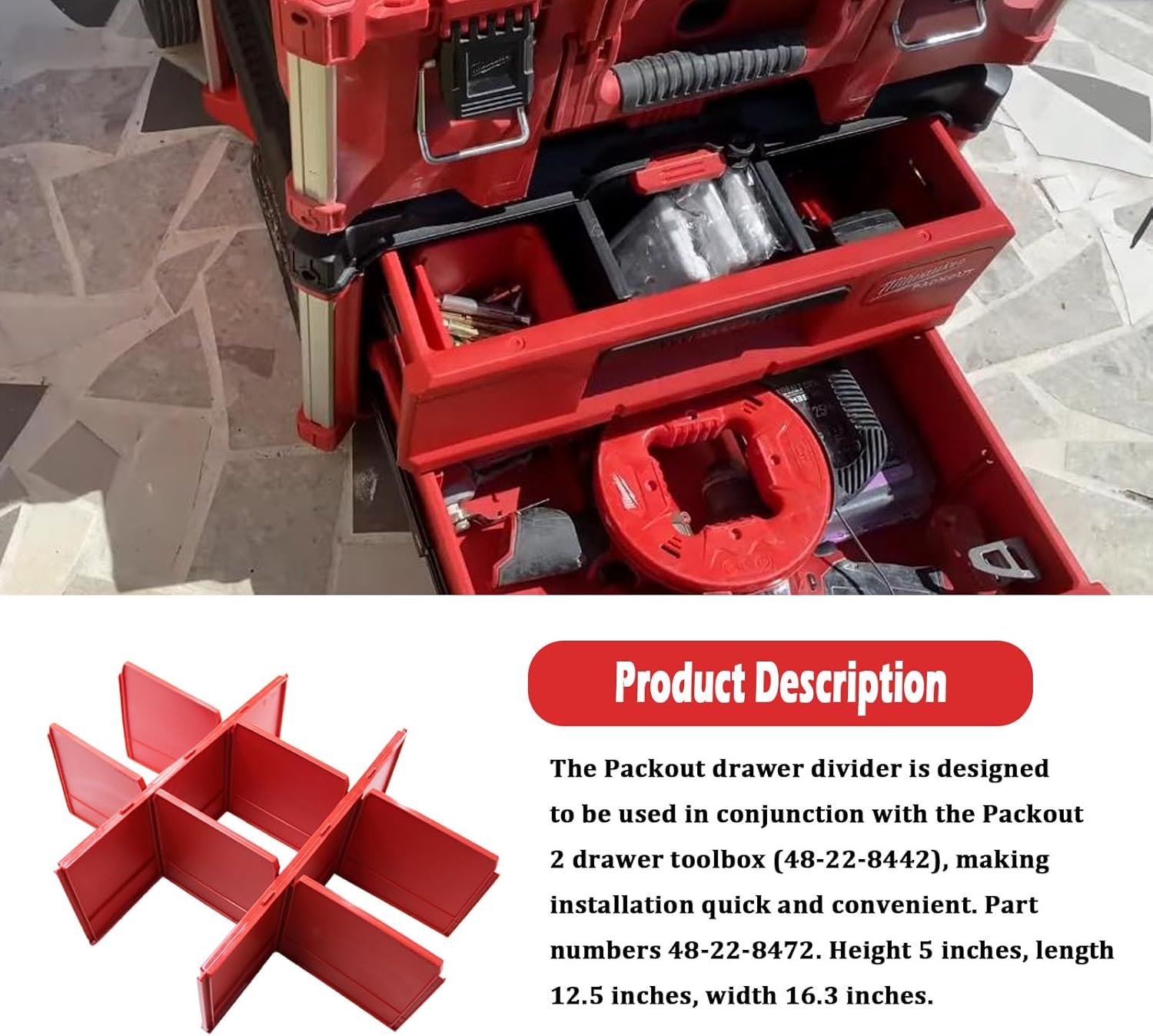 Follde 48-22-8472 Separadores de cajones de paquetes para Milwaukee Packout 2 Divisores de cajones Caja de herramientas 48-22-8442 (rojo)
