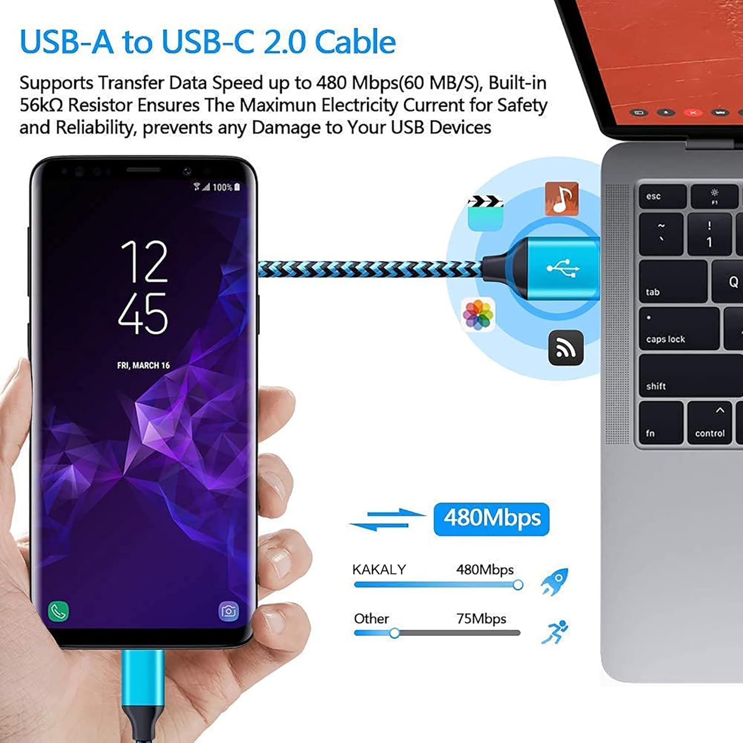 Cargador de teléfono Android tipo C adaptable con cable de carga rápida USB C para Samsung Galaxy A14A53A52A32A13 5GA03A11A71A21,