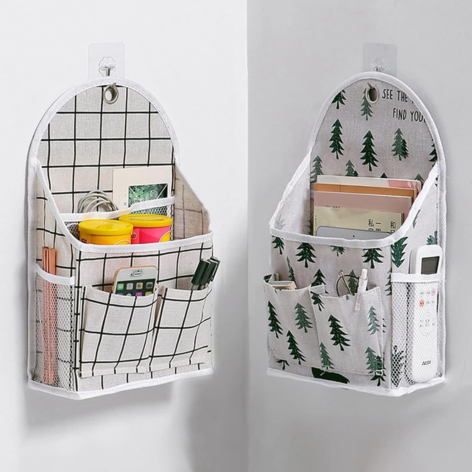 Paquete de 2 bolsas de almacenamiento para colgar en la pared del hogar, cesta organizadora de escritorio, cesta de almacenamiento colgante de lino