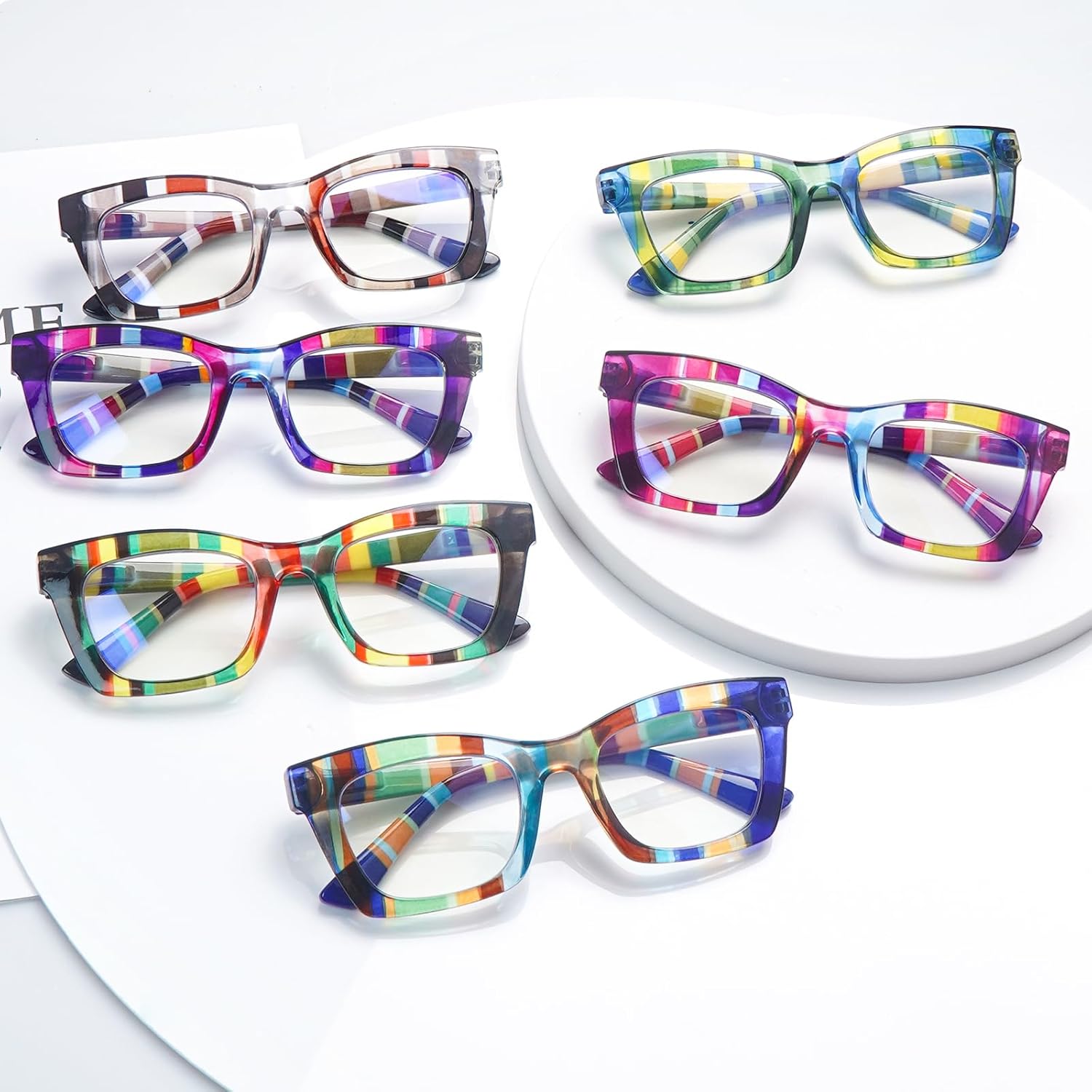 SIGVAN Paquete de 6 lentes de lectura estilo Oprah con bloqueo de luz azul, cuadrados, para computadora, bisagra de resorte para mujer