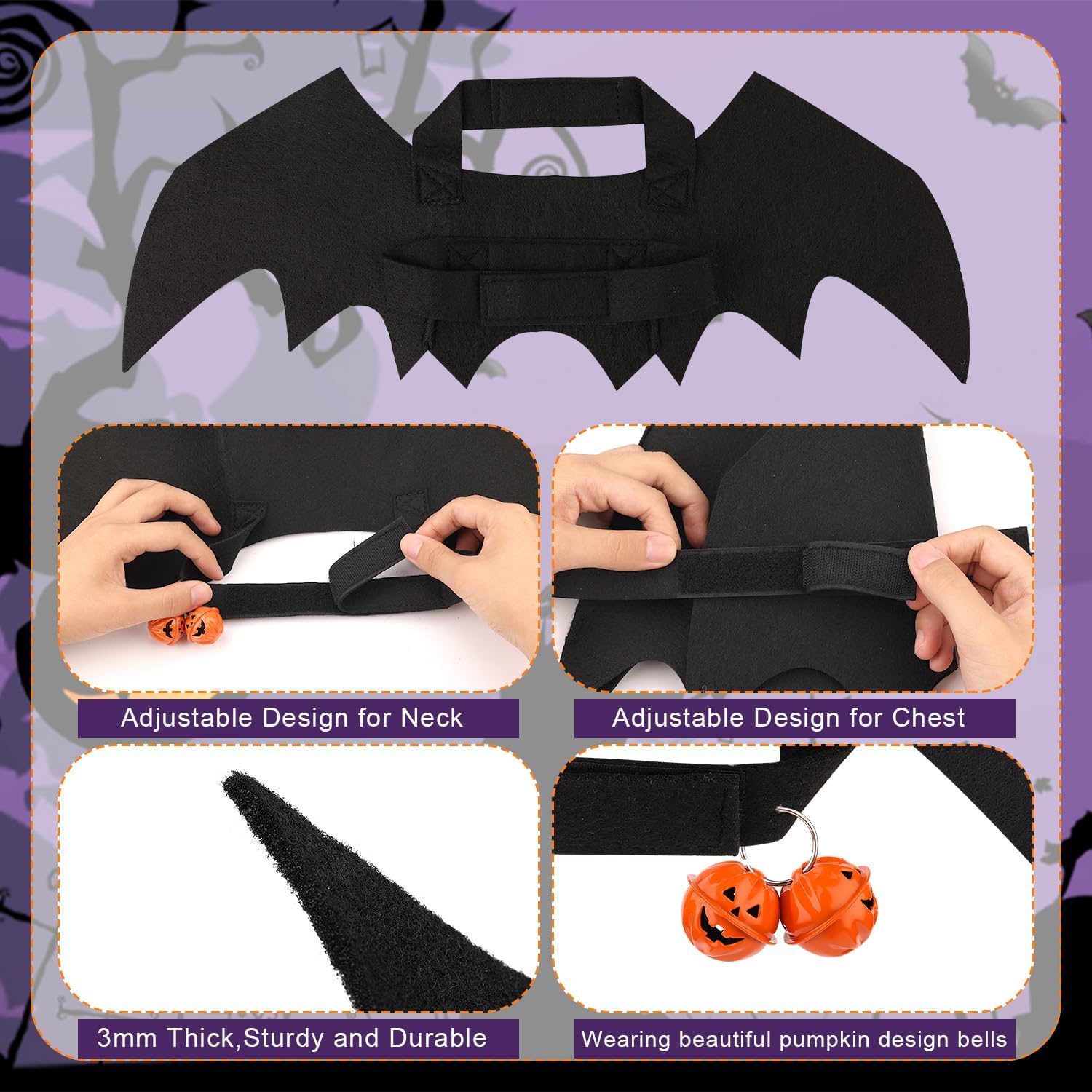 Alas de murciélago para perro de Halloween, lindo disfraz de perro, alas de murciélago para Halloween, collar de perro, alas de murciélago con