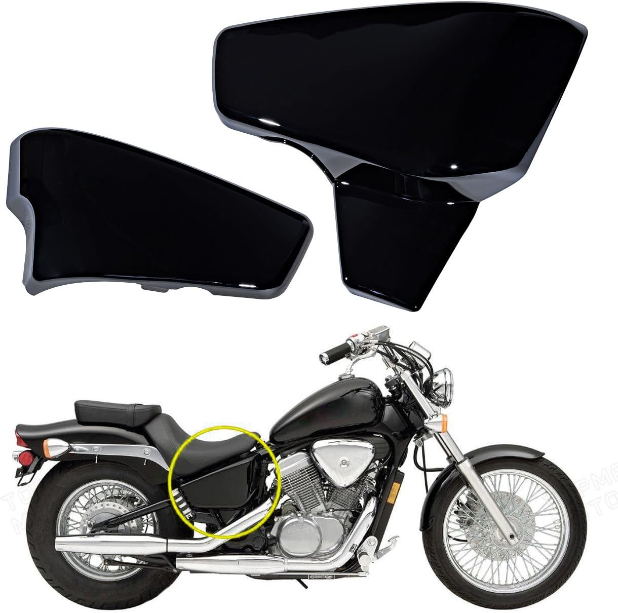 Cubierta lateral izquierda derecha de batería negra brillante compatible con Honda 1999-2008 VLX 600 1999-2007 VT 600 C CD Shadow VLX Deluxe