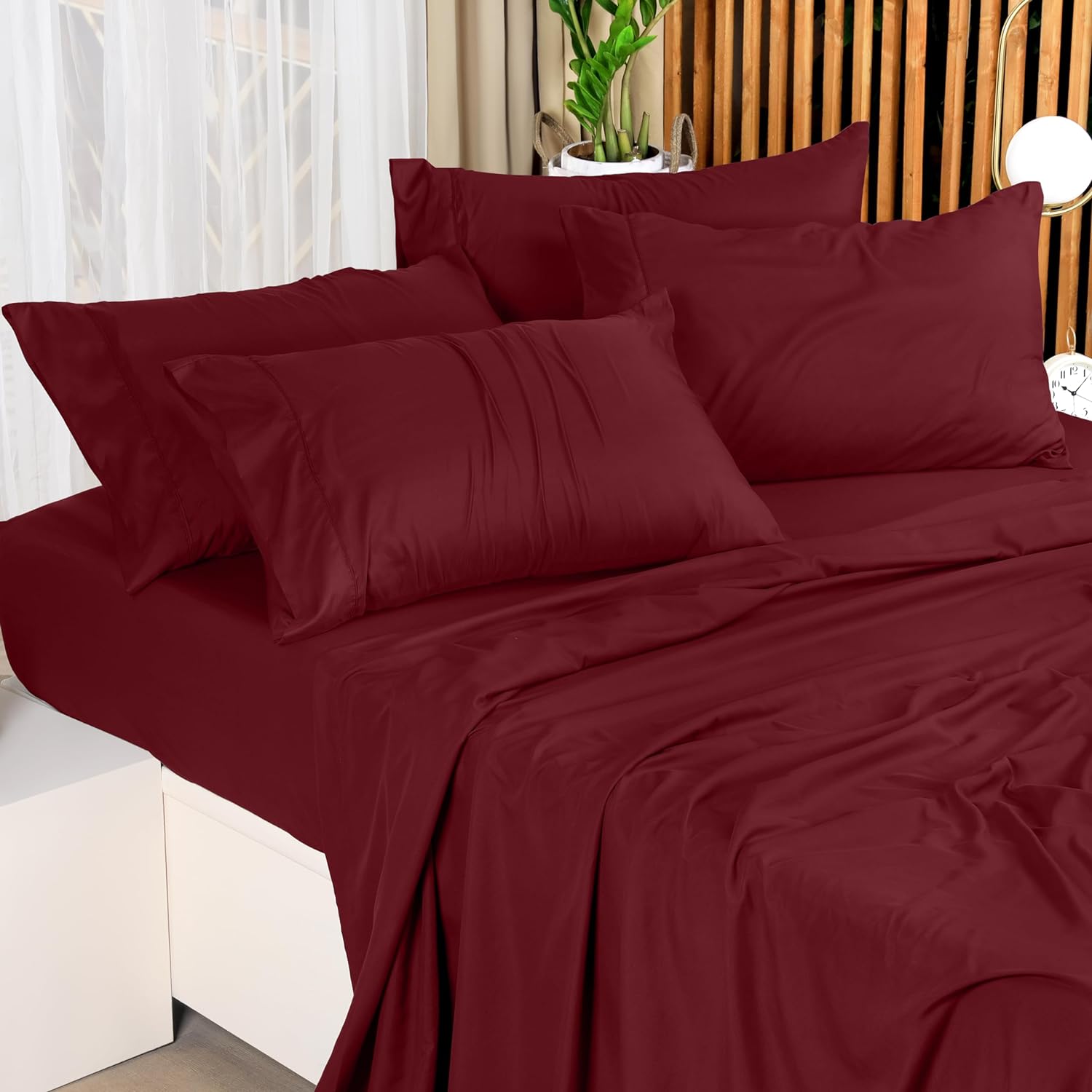 Utopia Bedding Juego de sábanas de 4 piezas, microfibra cepillada, resistente al encogimiento y a la decoloración, fácil cuidado (matrimonial, rojo