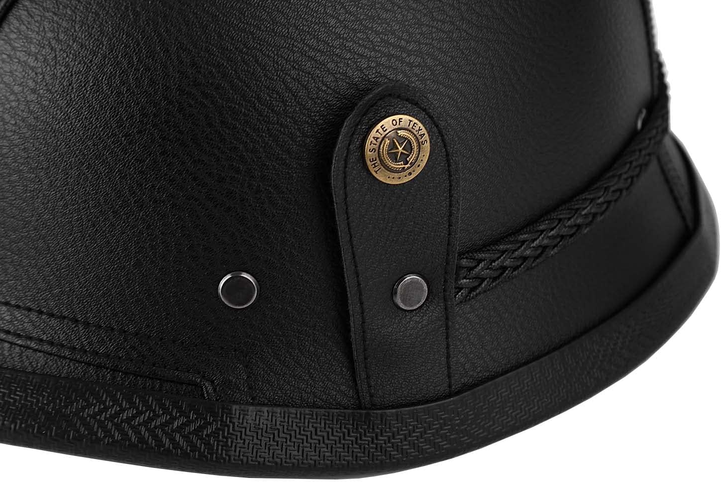 Medio casco de motocicleta retro alemán hecho a mano de cuero de media cara hebilla de liberación rápida y gafas – aprobado por DOT