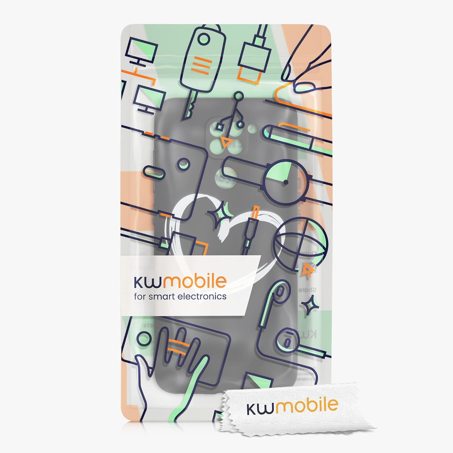 kwmobile Funda de silicona TPU compatible con Xiaomi Redmi Note 9 – Funda suave – Corazón cepillado BlancoNegro