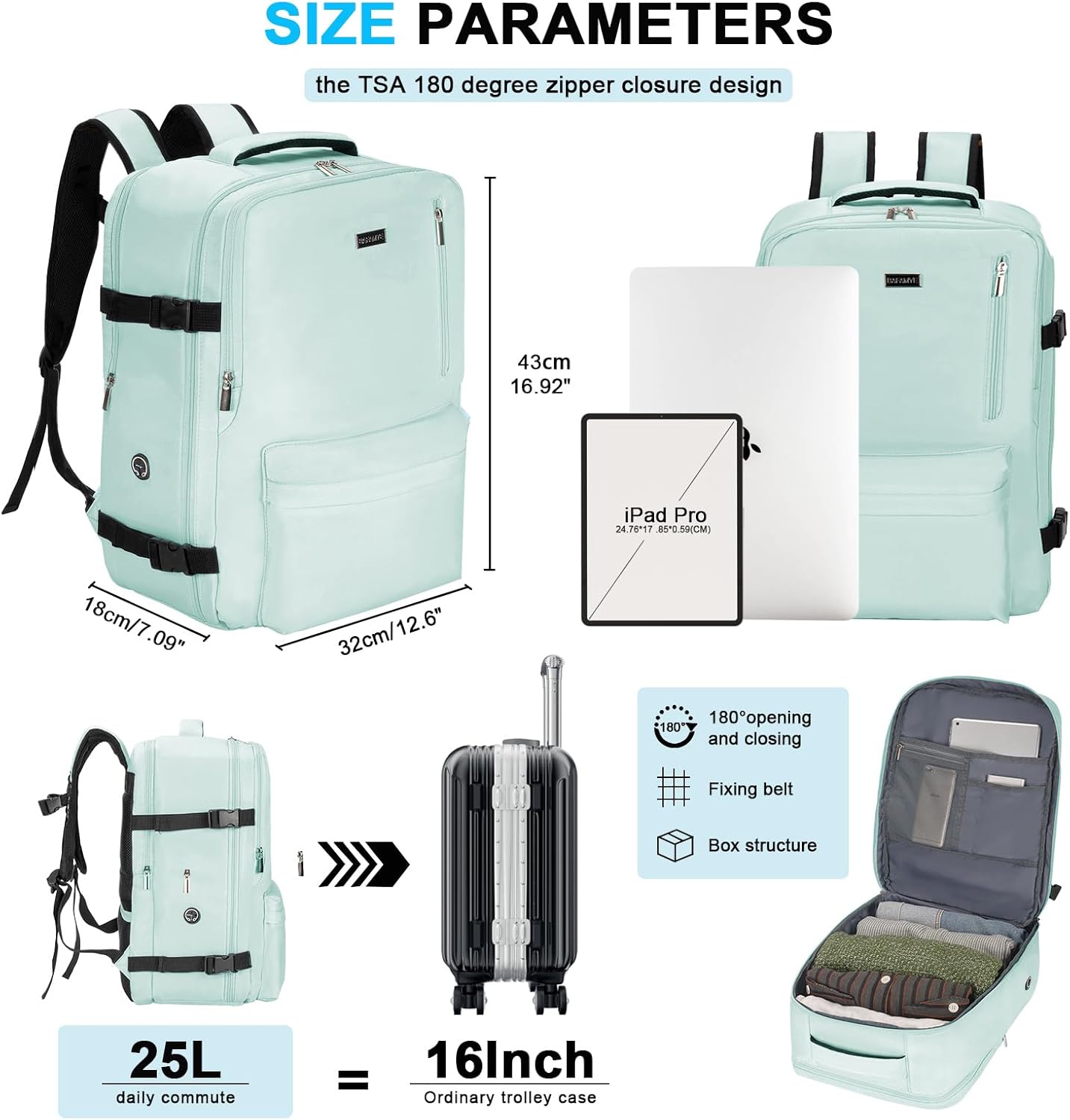 Mochila para portátil de 17 pulgadas, compatible con la TSA, puerto de carga USB, impermeable, adecuada tanto para hombres como para mujeres, Azul,
