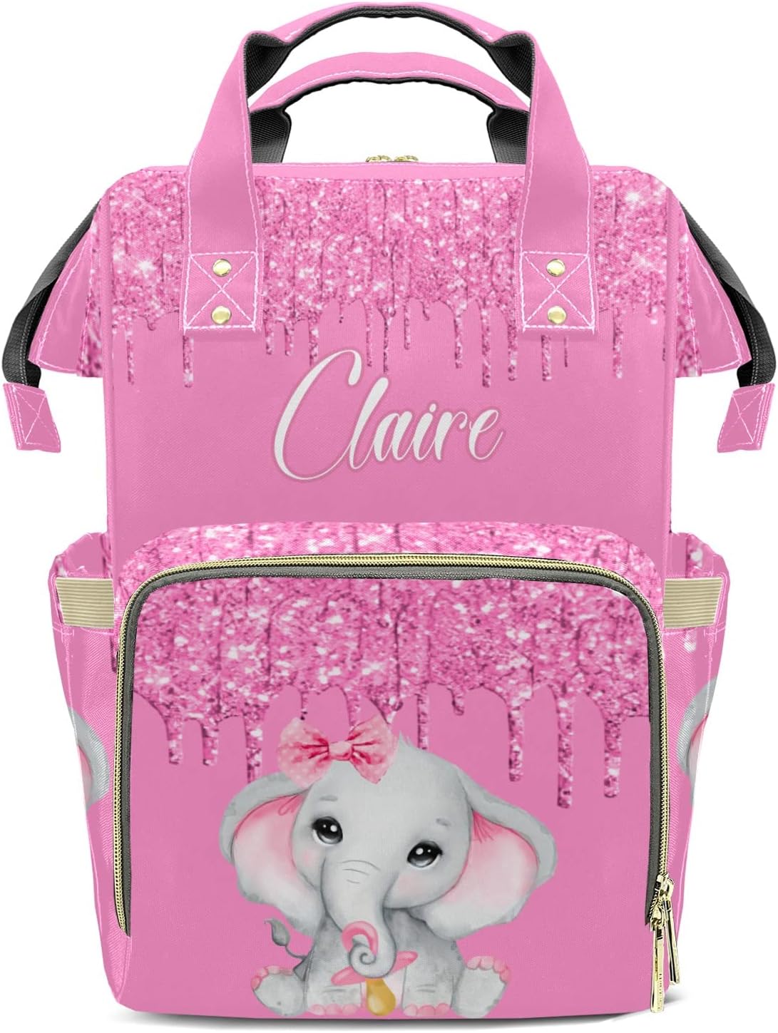 Mochila de pañales personalizada rosa elefante con nombre personalizado para mamá, bolsa de bebé para mamá, regalos para papá, Multi 6, Mochilas