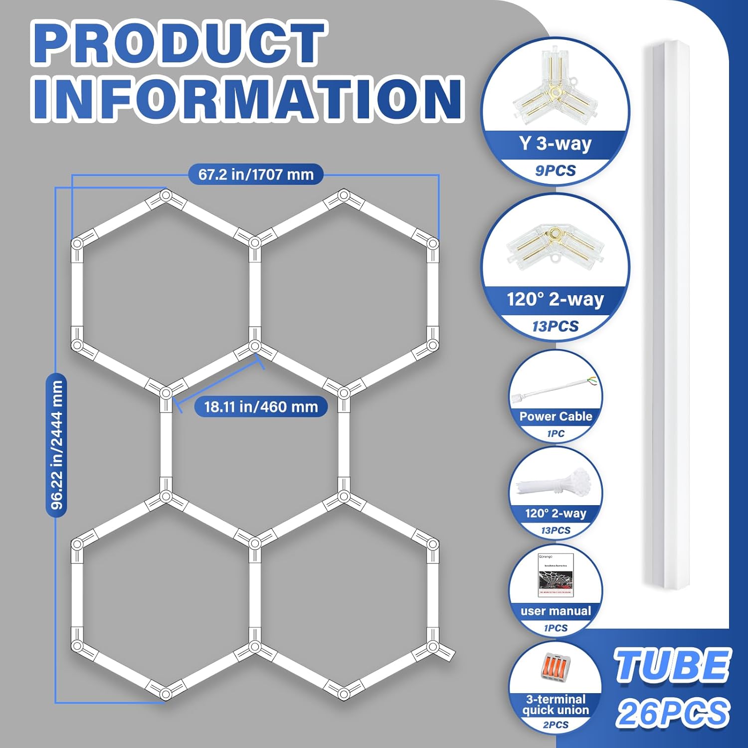 ALLYES Luz LED hexagonal para garaje, paquete de 5 luces LED hexagonales, 144 W, 17280 lúmenes, 6500 K, iluminación blanca súper brillante, para
