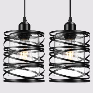 Paquete de 2 luces colgantes negras para decoración de isla de cocina, moderna lámpara colgante de vidrio sembrado sobre el fregadero, luces de Paquete de 2 luces colgantes negras para decoración de isla de cocina, moderna lámpara colgante de vidrio sembrado sobre el fregadero, luces de