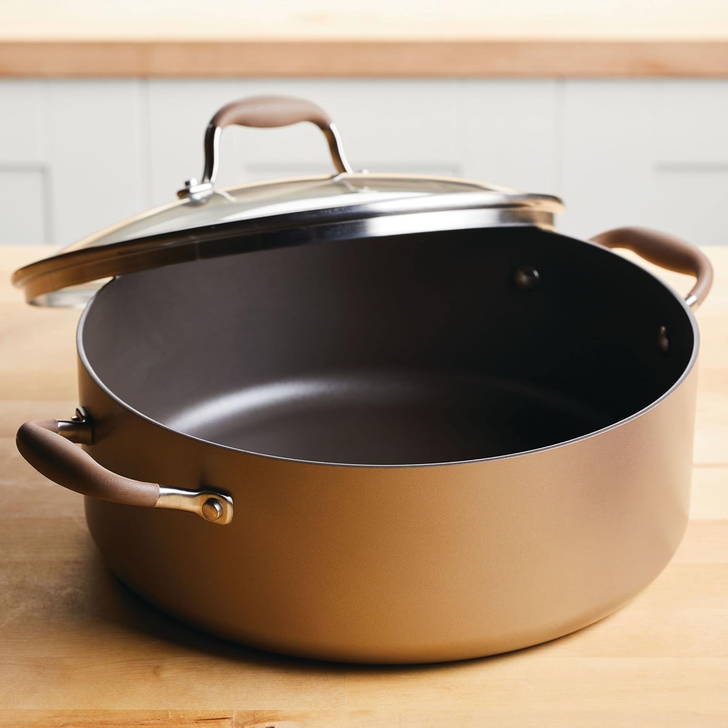 Anolon Advanced Home Olla ancha antiadherente anodizada dura (7.5 cuartos de galón, bronce)
