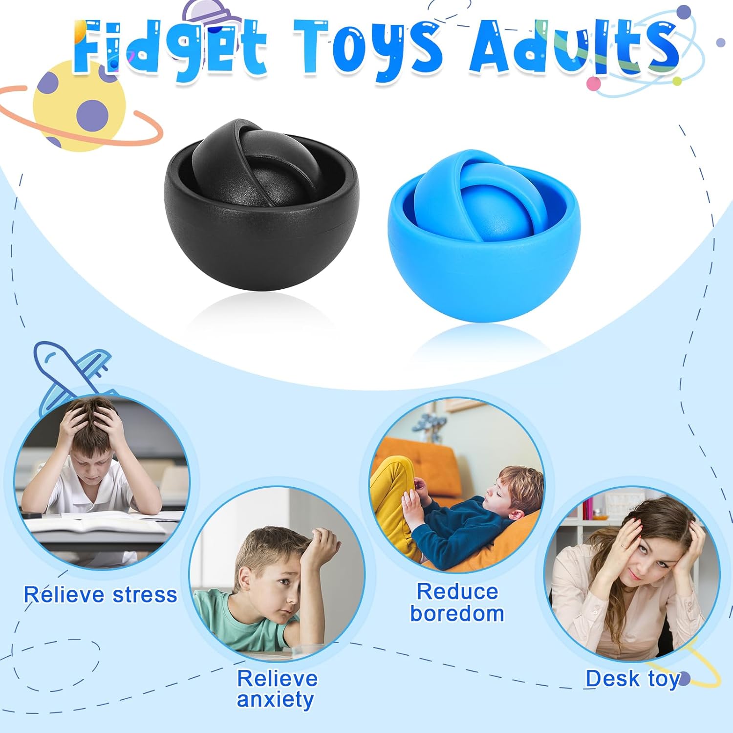 Paquete de 2 juguetes para ansiedad, rellenos de calcetines de Navidad para niños y adultos, juguetes de giroscopio, juguetes para personas con