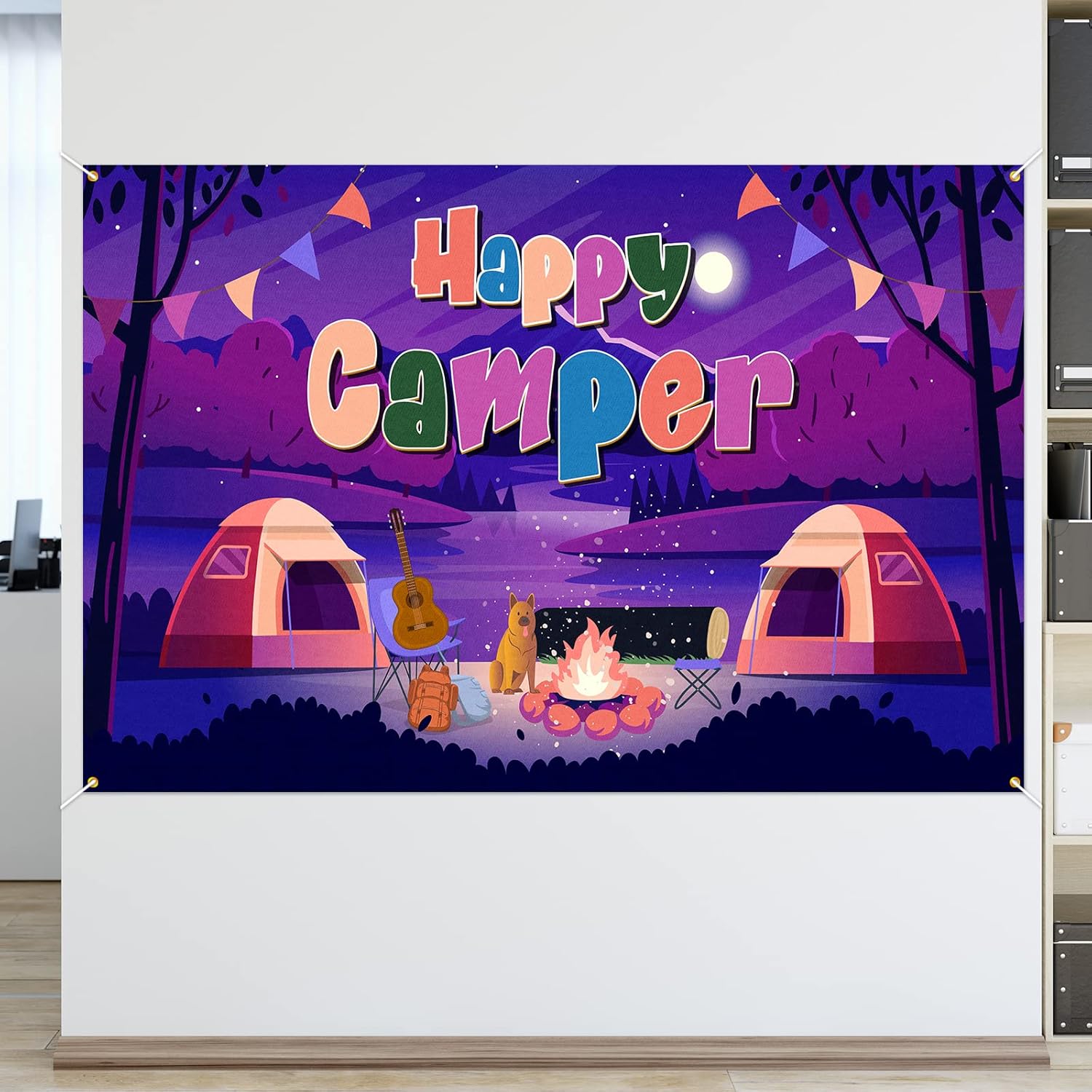 Cartel de fondo de Happy Camper – Decoración de fiesta temática de campamento de aventura en el bosque, suministros para niños y niñas, 3.9 x 5.9
