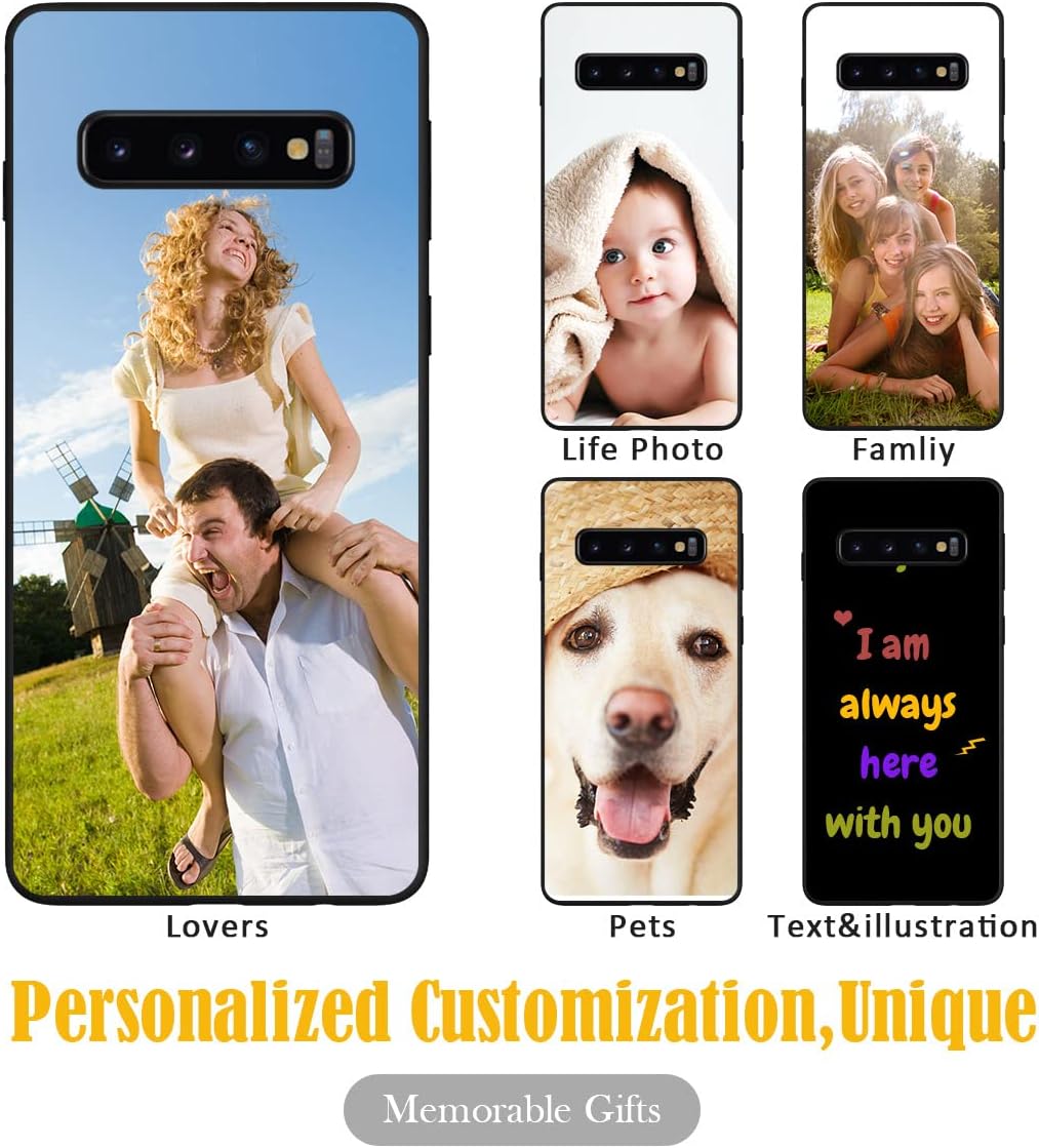 Funda personalizada para Samsung Galaxy S10 con nombre de texto y foto – Funda delgada suave personalizada S 10 (negro)