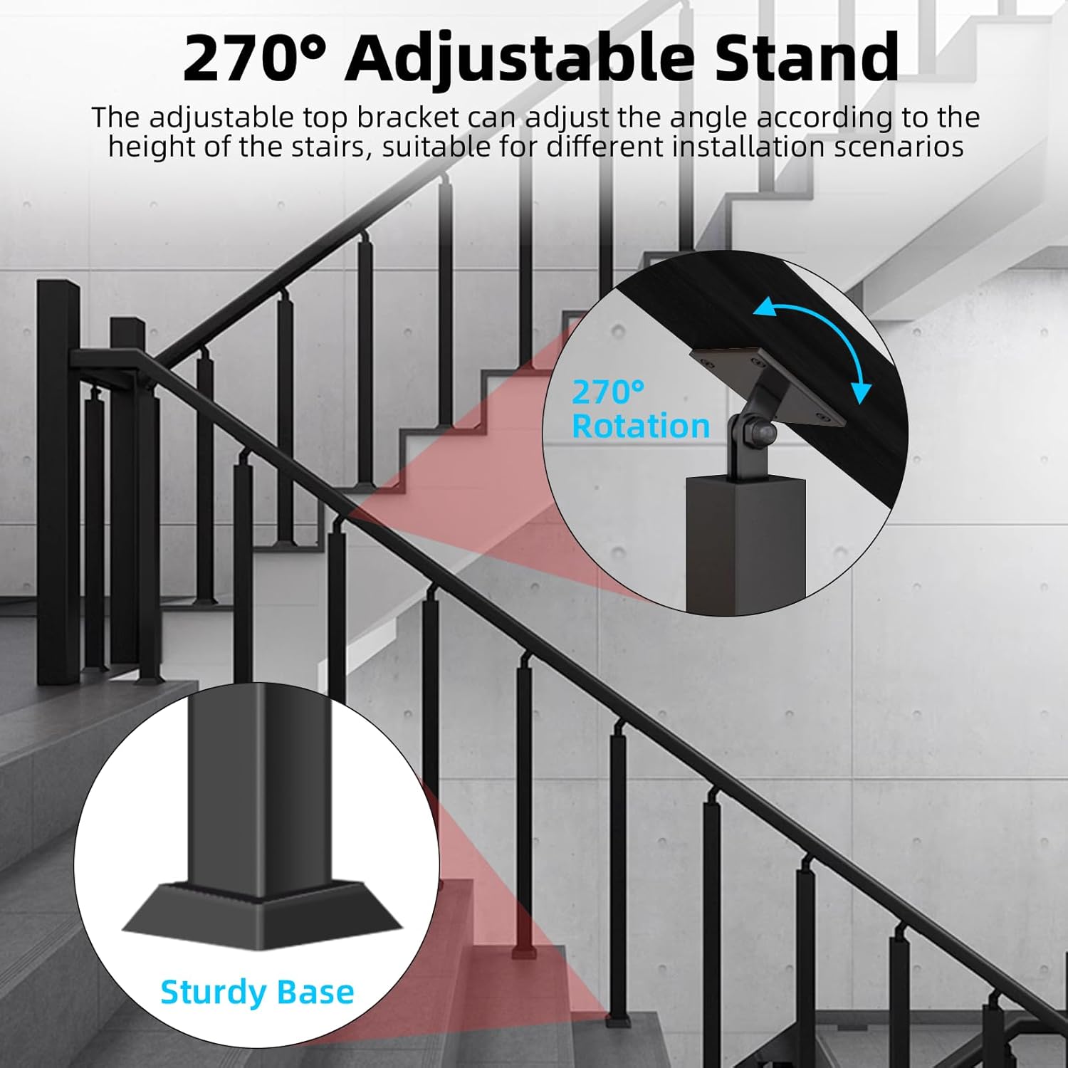 Postes cuadrados de balaustre de escalera, ejes de barandilla de metal ajustables de 270 con base de soporte plano y kits de tornillos los postes de