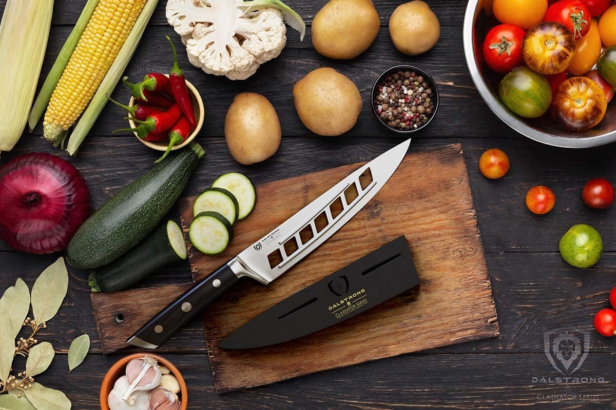 DALSTRONG – Cuchillo de chef, serie Gladiador, acero forjado alemán de alto carbono ThyseenKrupp, espiga completa, con funda