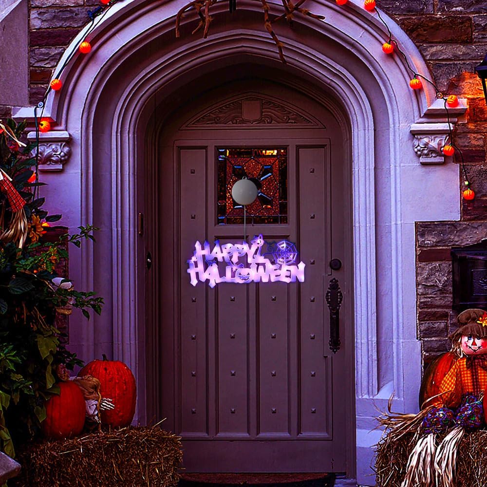 Letrero de luces de Halloween, luces LED de Halloween alimentadas con pilas para colgar decoración de Halloween en interiores y exteriores (morado)