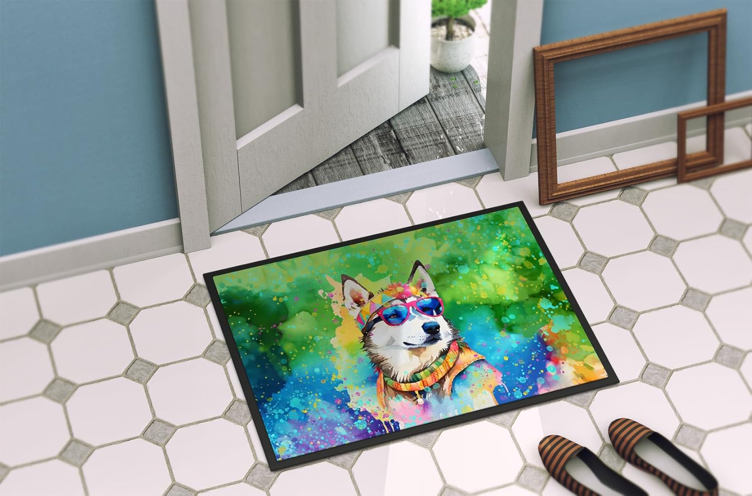 Caroline’s Treasures DAC2564JMAT Siberian Husky Hippie Dawg Indoor or Outdoor Mat 24×36 Front Door Mat Indoor Outdoor Rugs for Entryway, Non Slip