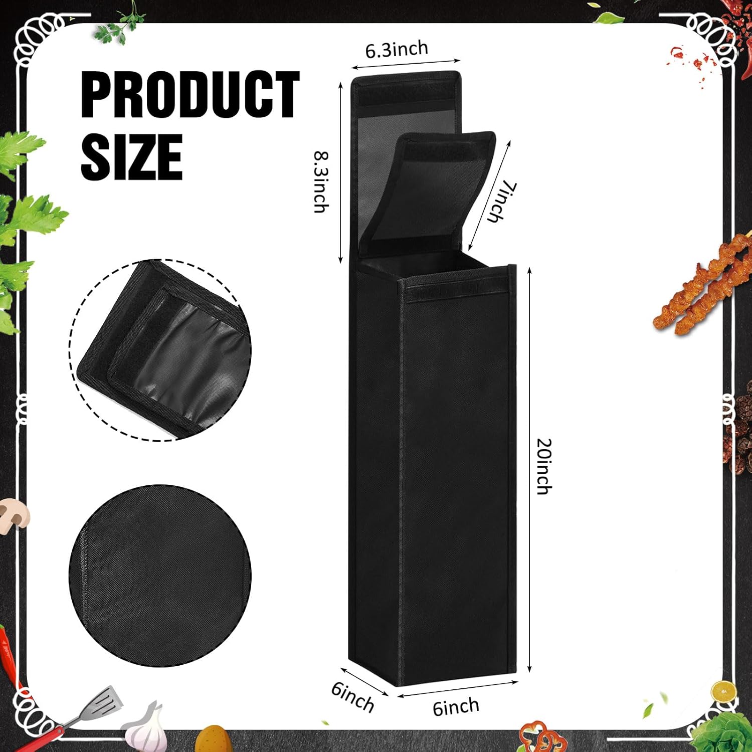 Amylove Bolsa de herramientas para barbacoa, contenedor de almacenamiento negro para utensilios de parrilla, resistente al agua, tela Oxford,
