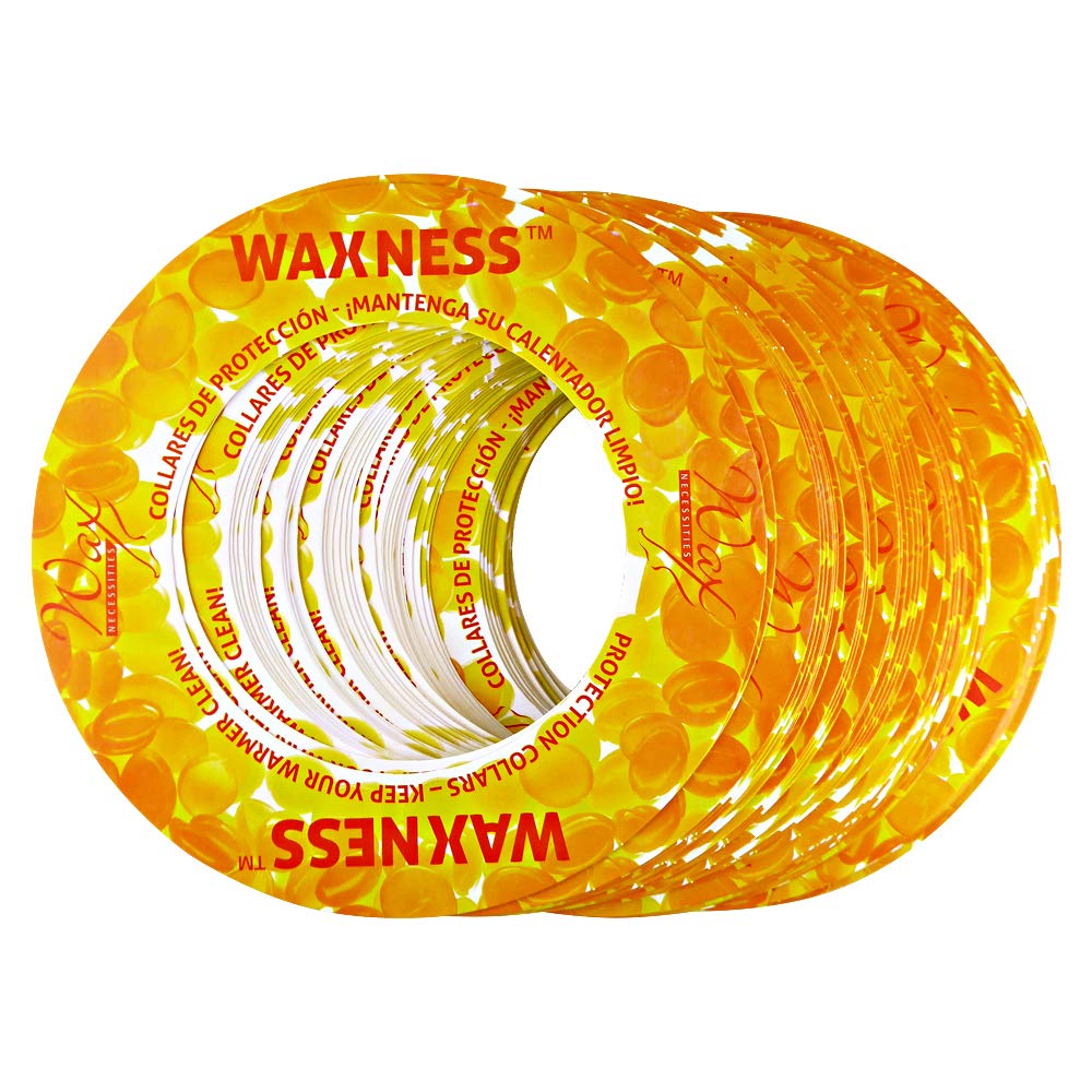 Paquete de 50 collares de protección de cera Waxness, color amarillo, se adapta a la mayoría de marcas de lata de 14 onzas