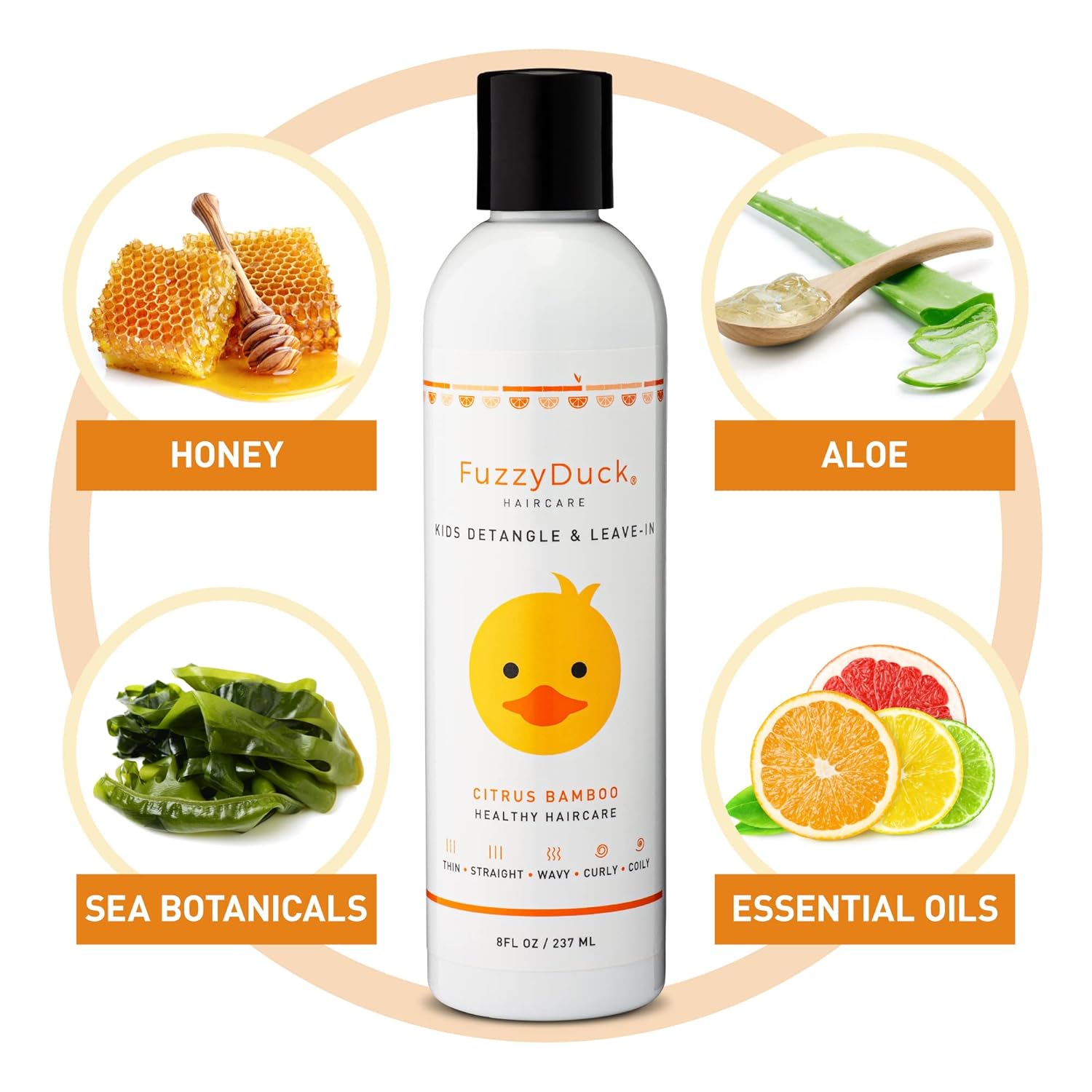 FuzzyDuck Acondicionador desenredante y sin enjuague para cabello fino, grueso, ondulado, rizado y rizado natural, hidratante antiencrespamiento,