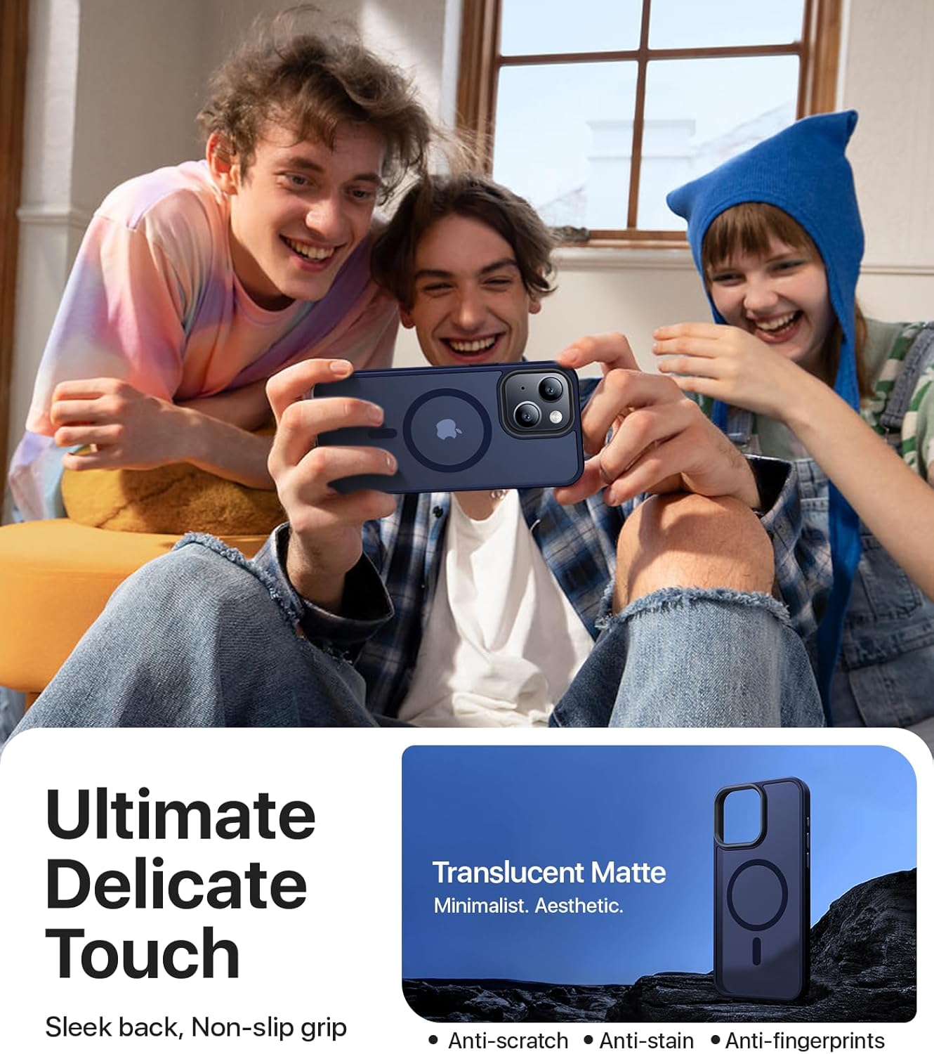 Funda magnética fuerte para iPhone 15 compatible con MagSafe probada contra caídas de grado militar a prueba de golpes, delgada, translúcida mate,