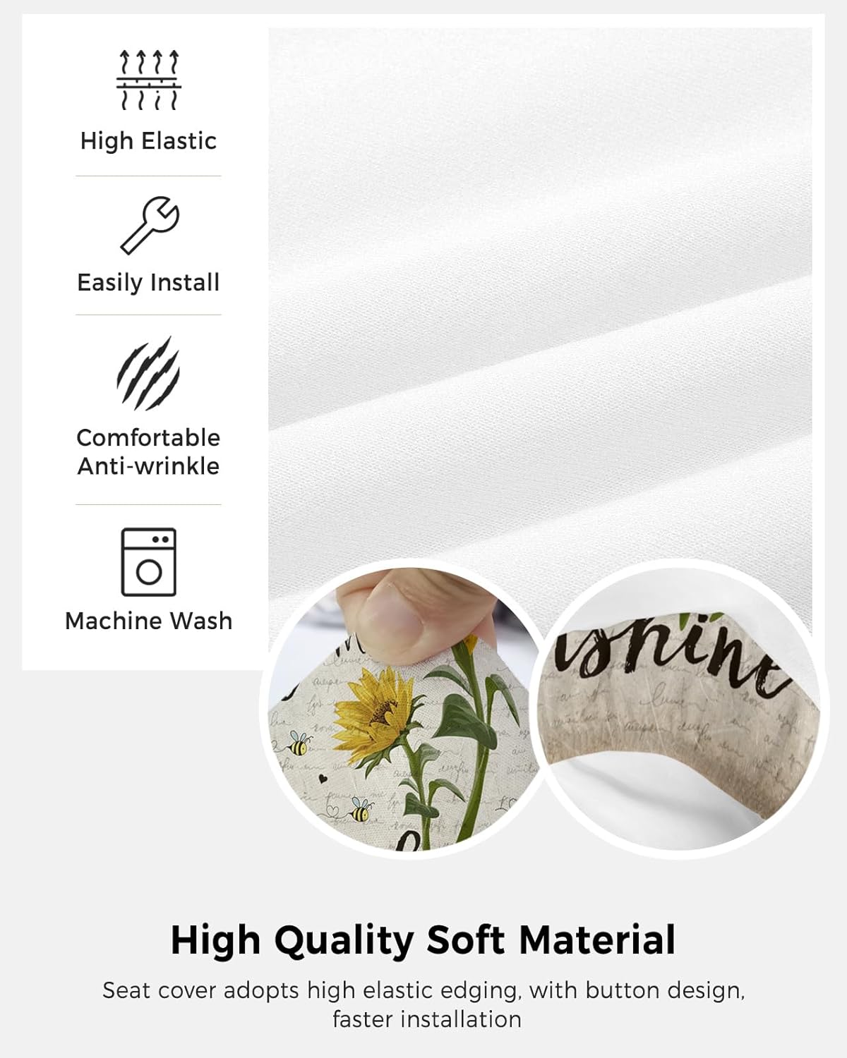 Funda para silla de oficina de computadora, diseño de girasoles y abejas, con texto en inglés “Sunshine Quotes”, funda protectora elástica para