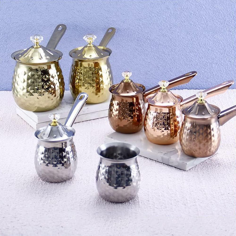 Cafetera martillada de acero inoxidable, cafetera turca griega árabe con tapa y asa, cafetera para estufa, Cezve, Jezve, Jazva, Jazzve, Ibrik,