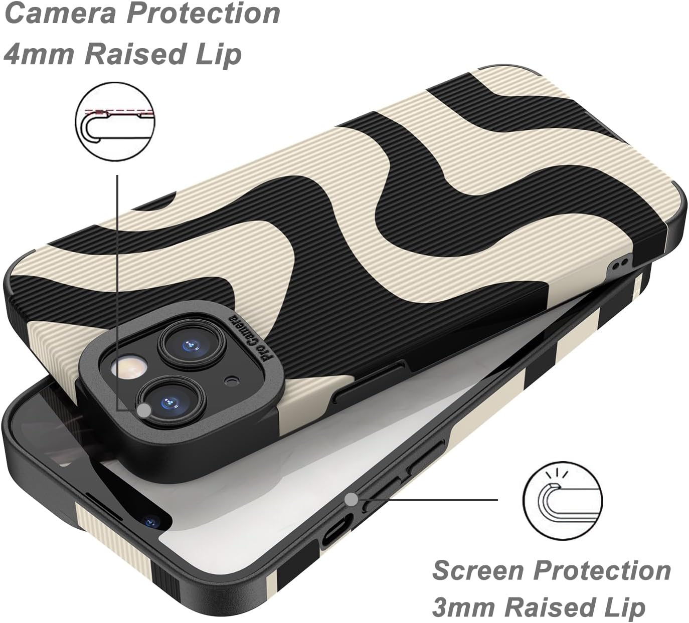 Compatible con iPhone 13 – Funda de silicona con diseño de ondas para mujeres y niñas, funda de silicona de TPU suave con diseño de cebra para