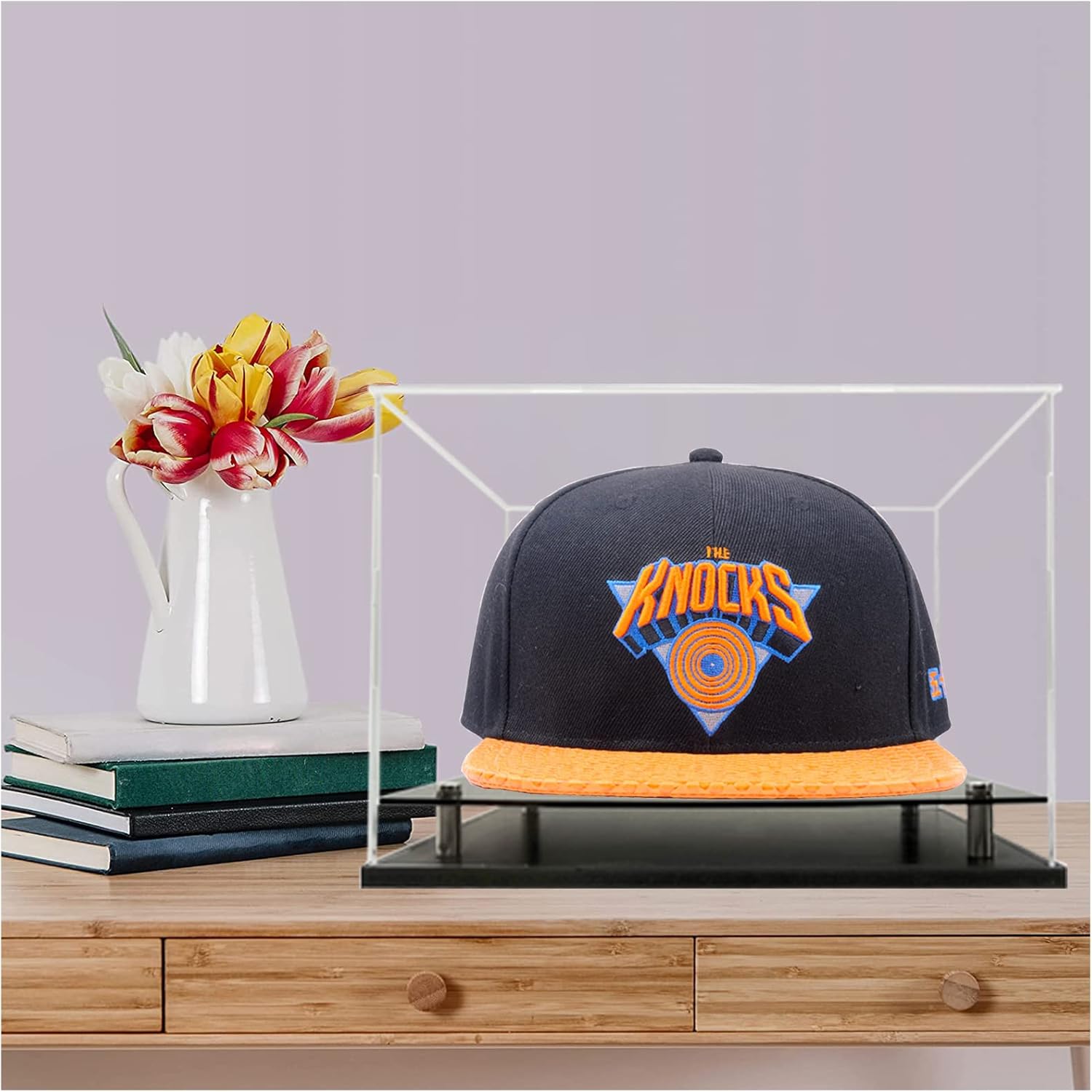 WANLIAN Clear Hat Display Case,Acrylic Baseball Cap Holder Stand with Stainless Steel Risers,Perfect for Baseball,Football or Snapback CapsCap of
