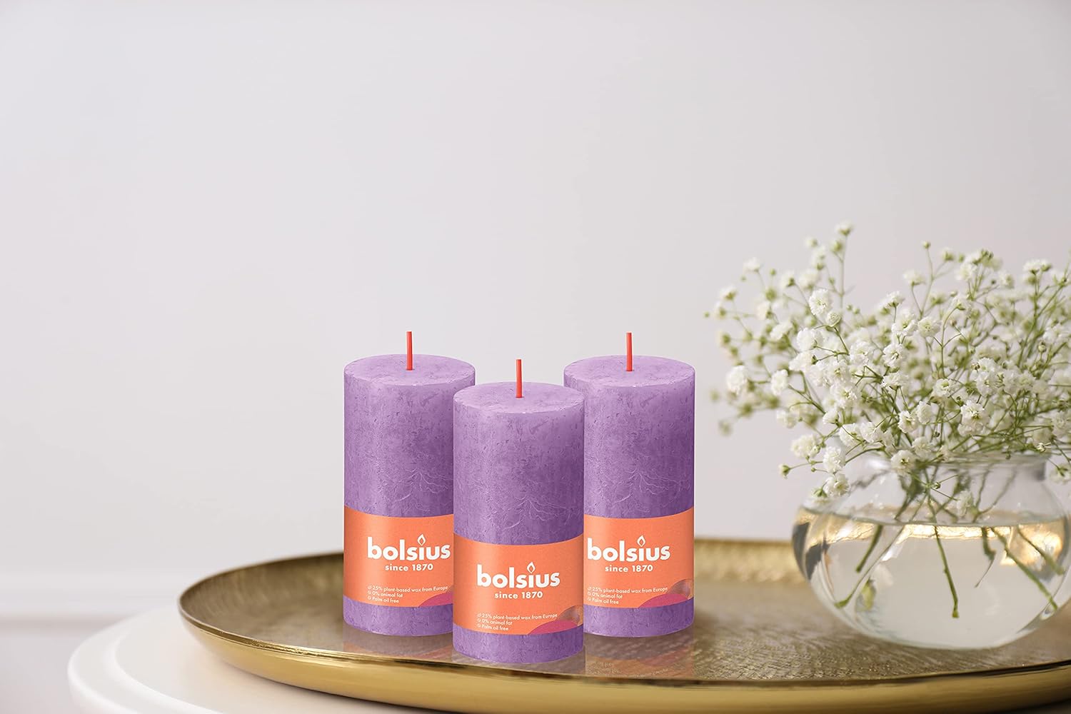 BOLSIUS Paquete de 4 velas rústicas de pilar violeta vibrante (púrpura), 2 x 4 pulgadas, calidad europea premium, incluye cera natural a base de