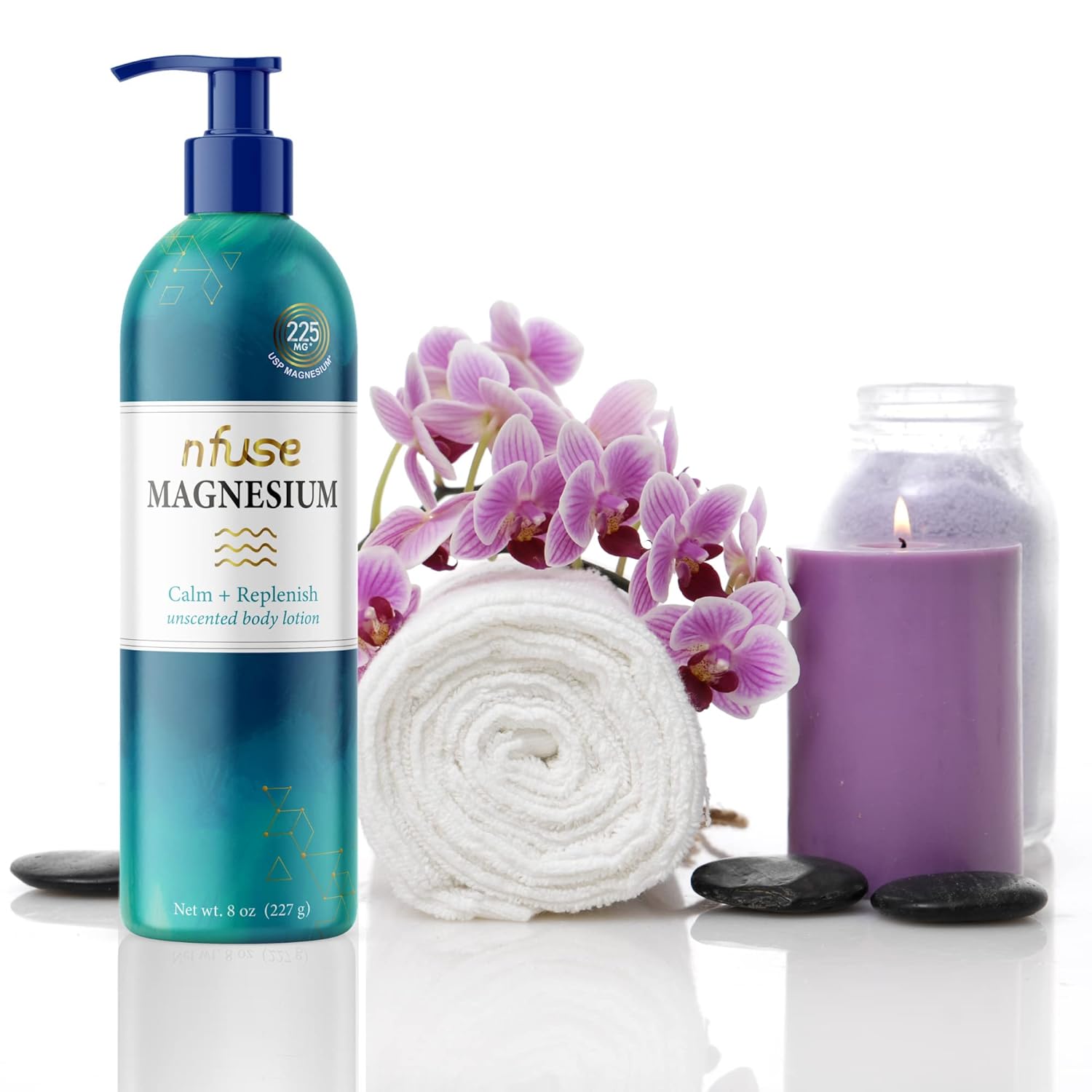 Loción corporal de magnesio natural – Tecnología de entrega Mg++ – Cloruro de magnesio puro U.S.P. – Sin fragancia – Sin perfume calma + reposición