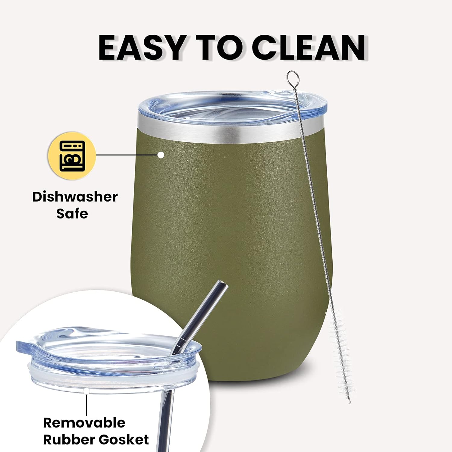 COKTIK Vaso de vino de 12 onzas con tapa aislada, sin tallo, doble pared de acero inoxidable, vaso de viaje para bebidas frías y calientes, vino y