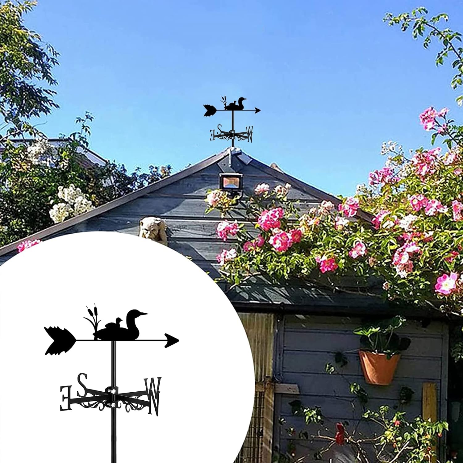 Exquisito adorno de metal con forma de veleta de viento de animales y bebés, adorno de silueta de metal negro, veleta para jardín al aire libre,