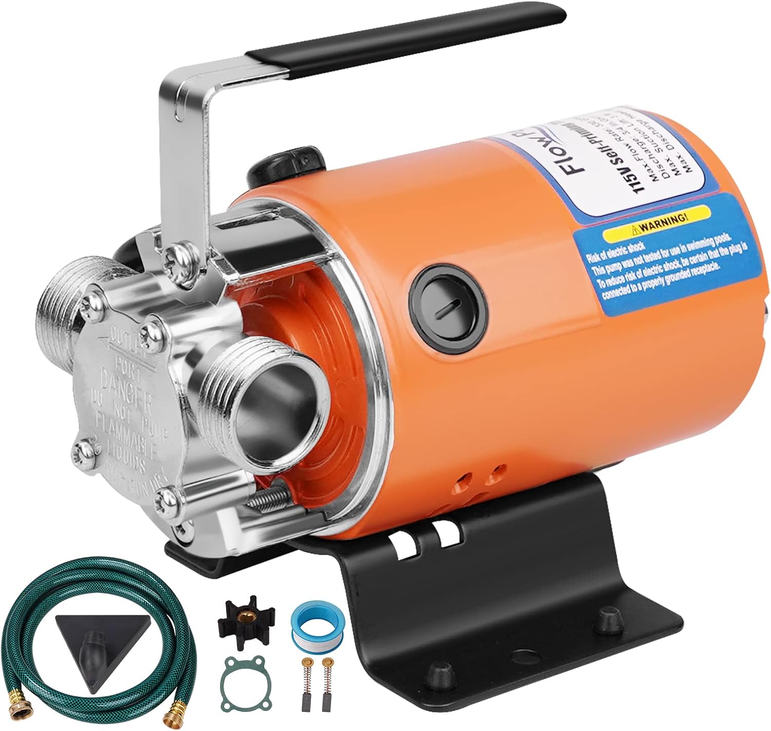 FLOWPAC Bomba de agua 115V 110 HP 330 GPH Bomba de transferencia de agua con puertos de 34 pulgadas manguera de succión e impulsor de repuesto Bomba