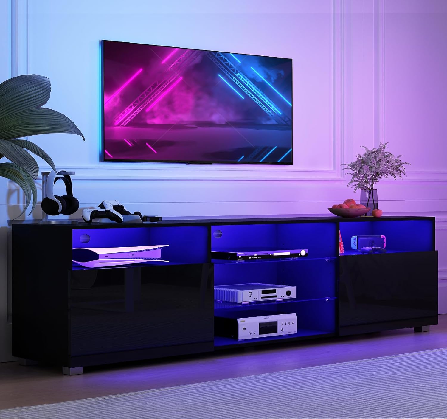 Uspeedy Soporte de TV LED de 65 pulgadas para TV de 6570 pulgadas, soporte de TV negro brillante para sala de estar, moderno centro de
