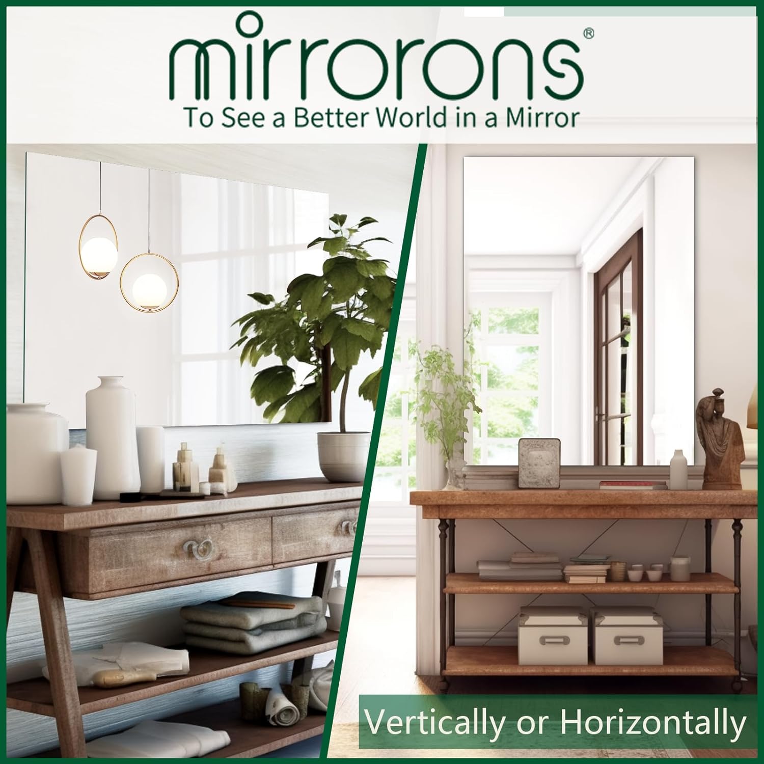 Mirrorons Espejo de baño de 28 x 36 pulgadas, moderno espejo de tocador de baño, espejo sin marco con borde pulido para dormitorio, sala de estar,