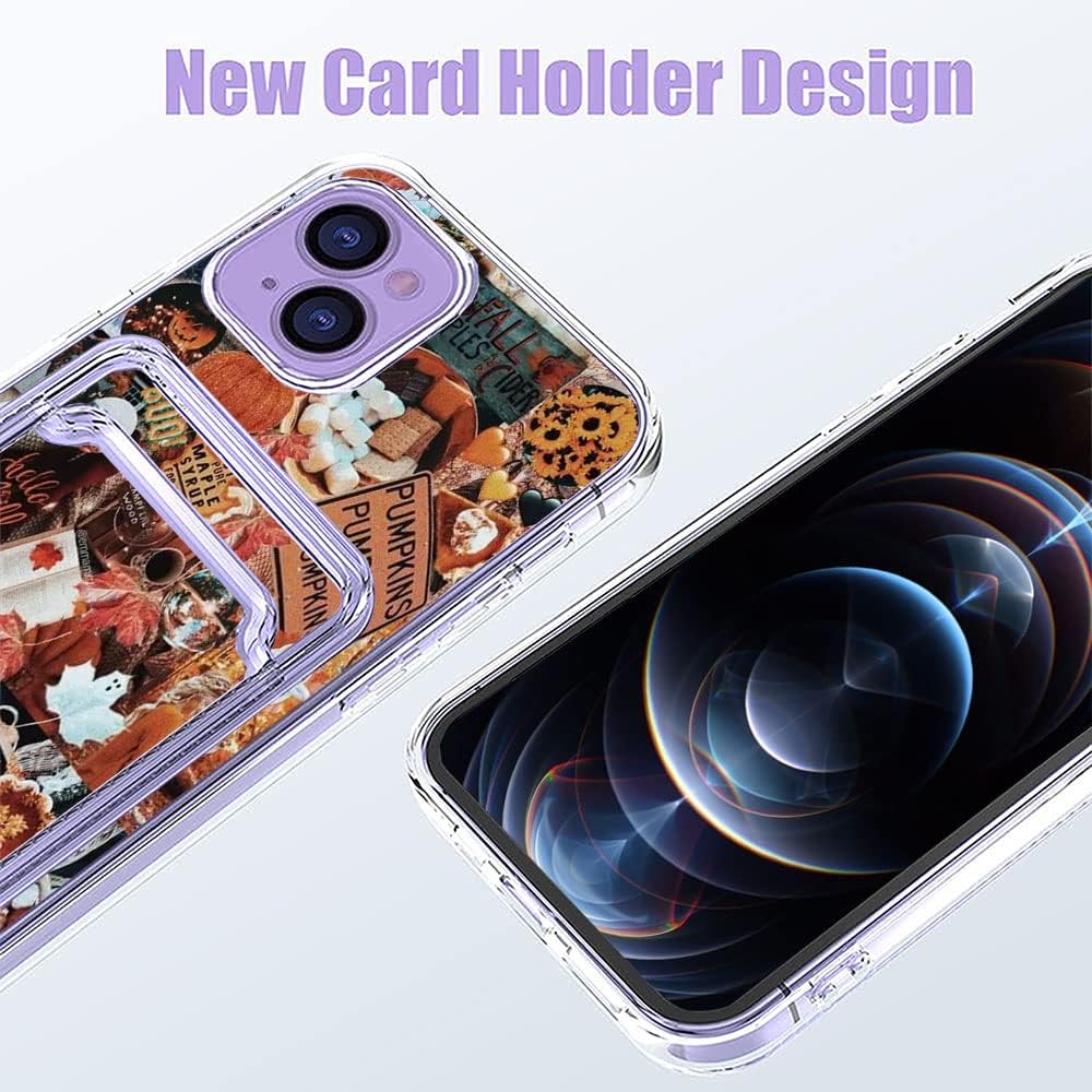 Funda estética para iPhone 14 con tarjetero, diseño retro de otoño tropical, diseño de calabaza, diseño moderno y moderno, funda de regalo de TPU
