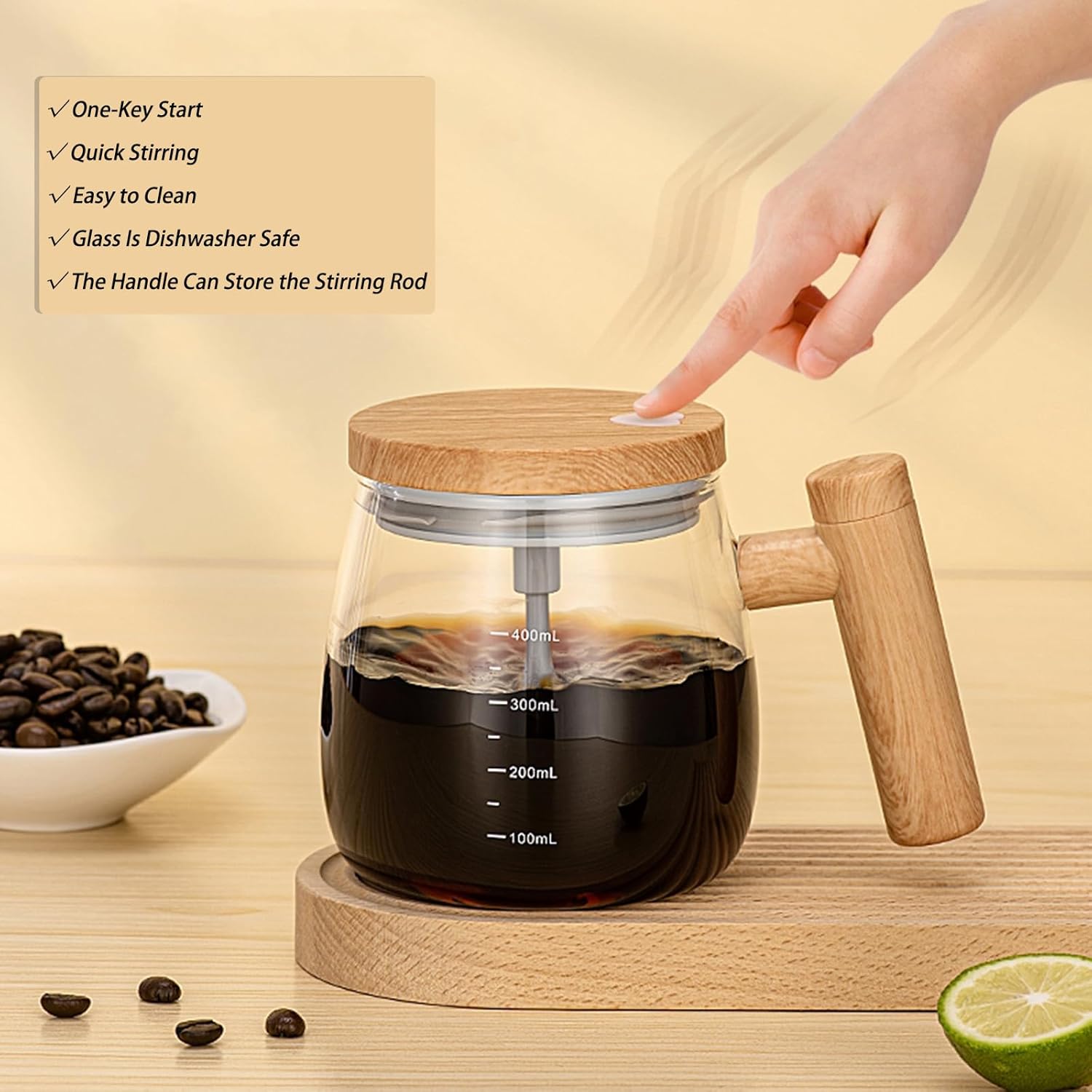 Taza de café autoagitable, taza de café de vidrio de borosilicato de alta calidad, taza mezcladora eléctrica con posavasos termostáticos de 55, taza