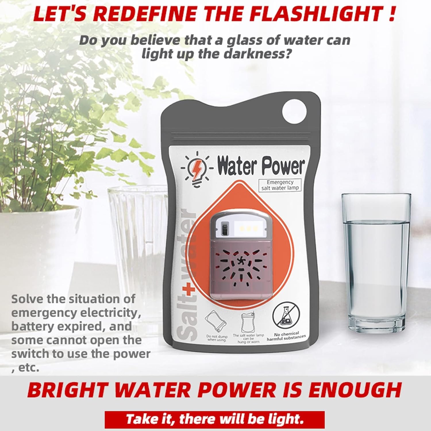 weilaike Salt Water Lamp, 3 LED Lamp,Outdoor Lights, No Battery Emergency Lamp, Suitable for Outdoor Activities, Night Fishing, Camping, Sustainable