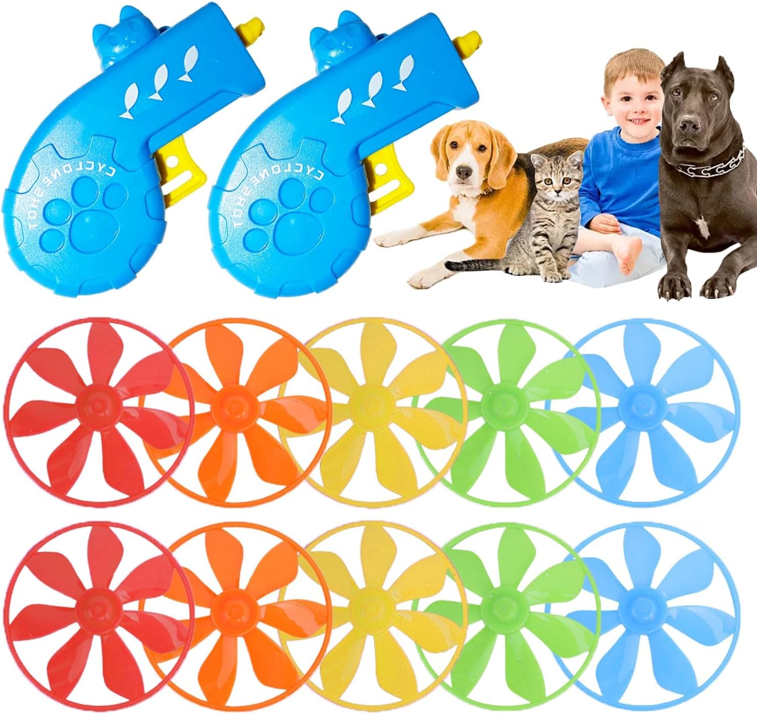 12 piezas de juguetes para gatos voladores, lanzador de platillos para interiores, juguetes de disco para entrenamiento con hélices coloridas