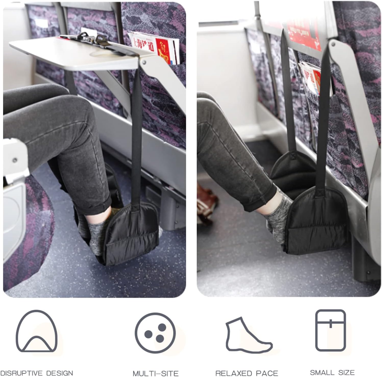 Reposapiés de avión (espuma de memoria) hamaca portátil de viaje para vuelo, autobús, tren, oficina, hogar, perfecto para avión u oficina reposapiés