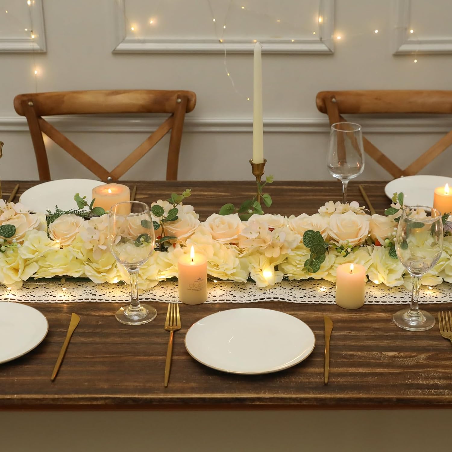 Garisey Mesa de comedor de boda, centro de mesa de flores, 2 piezas, decoración de carretera falsa de seda, rosa artificial para mesas, decoración