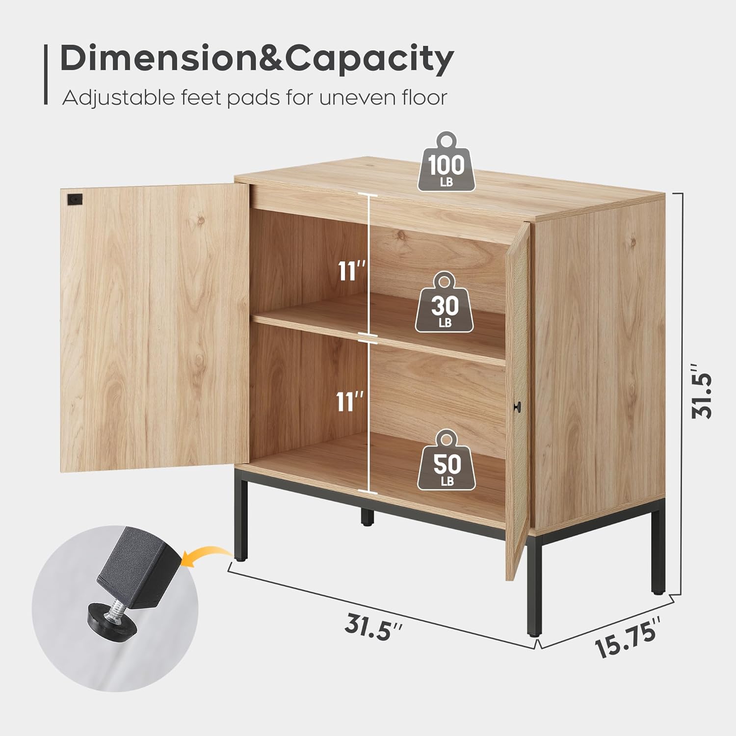 Brafab Aparador Buffet Gabinete con Almacenamiento, Armario Acento con Puertas Decoradas de Ratán Natural, Gabinete de Ratán, para Sala, Entrada,