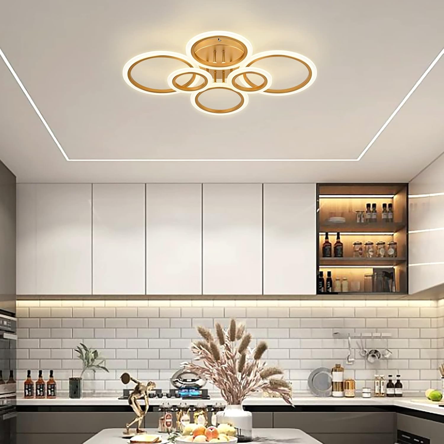 Lámpara de techo LED moderna, lámpara de techo de montaje empotrado de 6 anillos, lámpara de techo de iluminación de 4000 K para cocina, dormitorio,